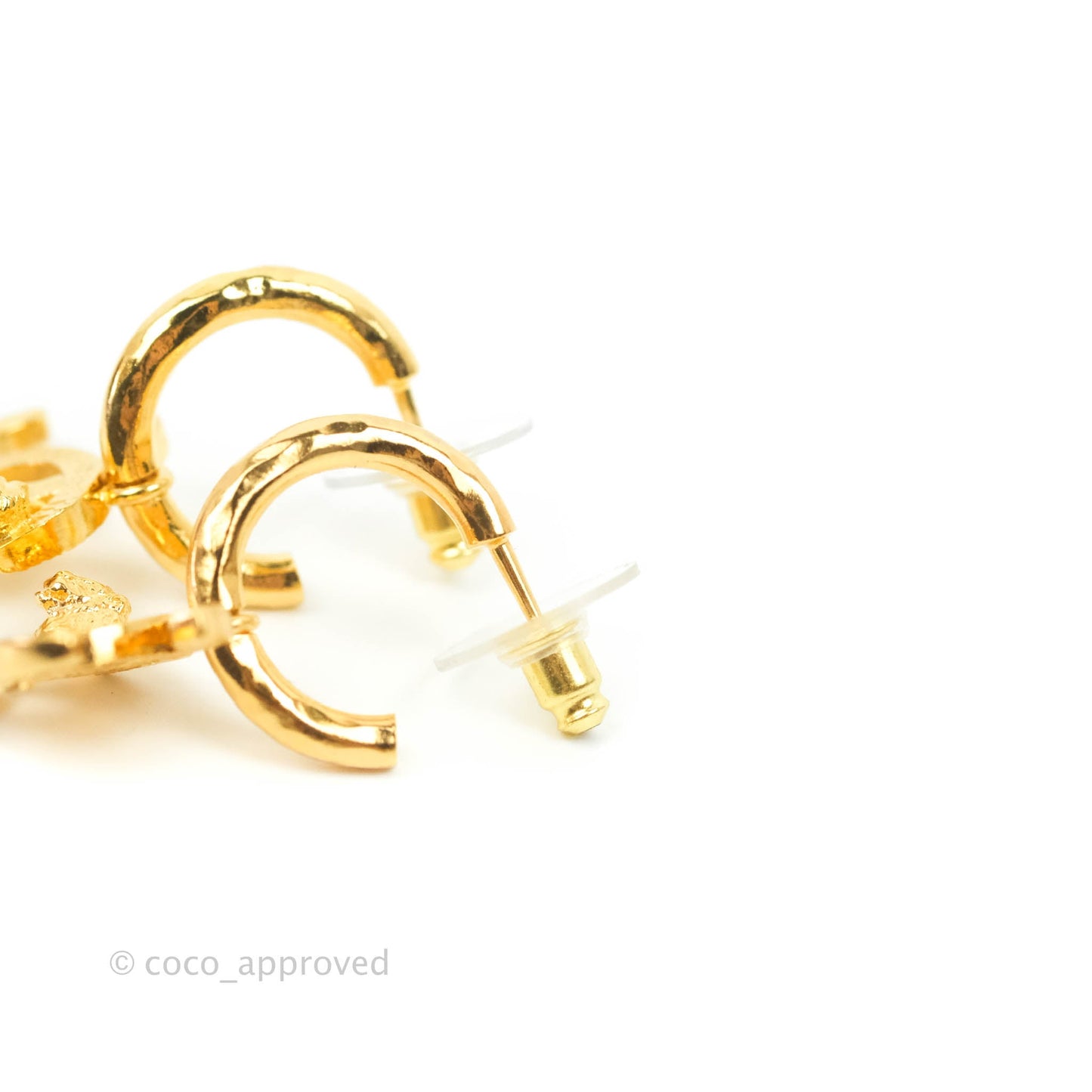 Chanel Lion CC Hoop Earrings Gold Tone 22A