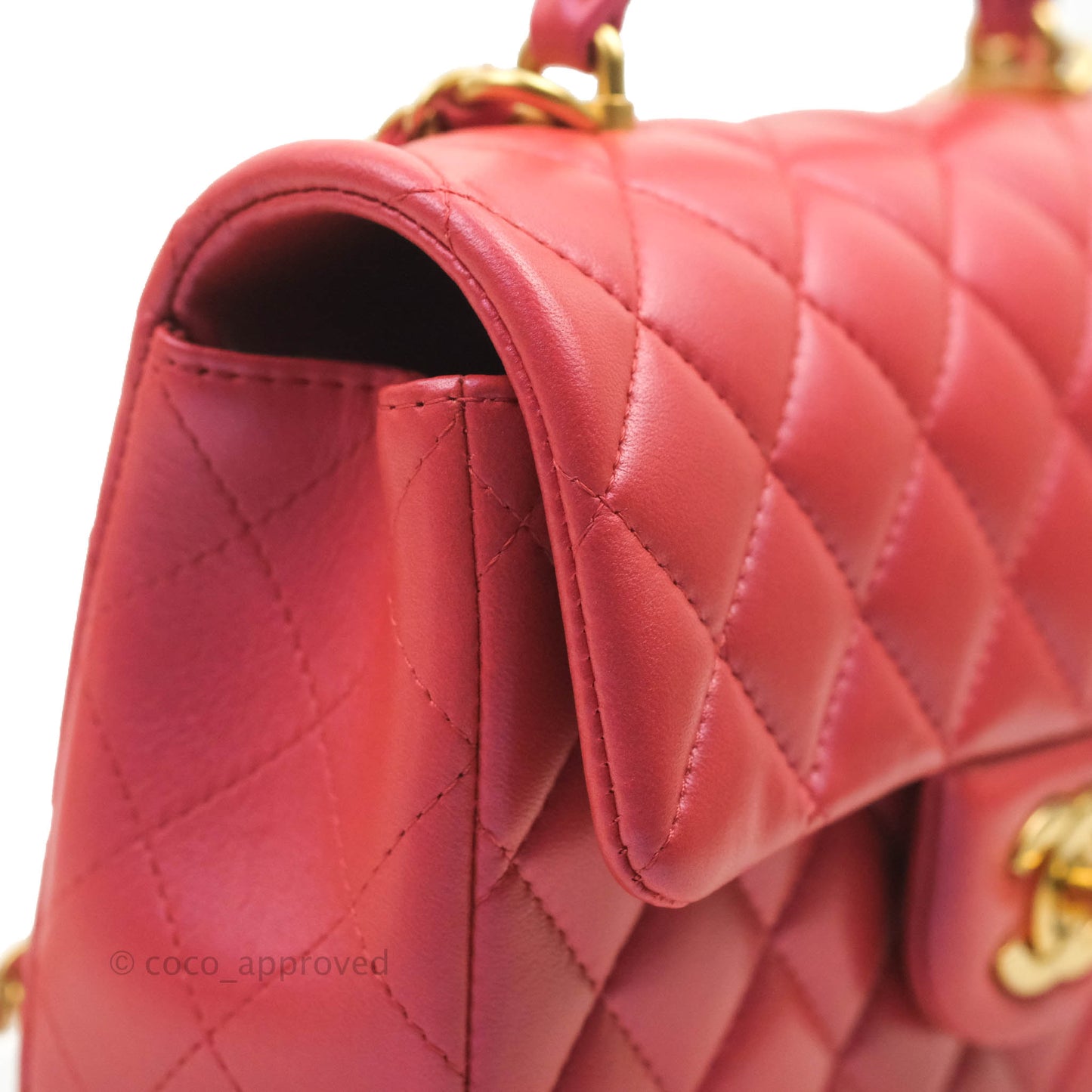 Chanel Top Handle Mini Rectangular Flap Bag Iridescent Red Lambskin Gold Hardware