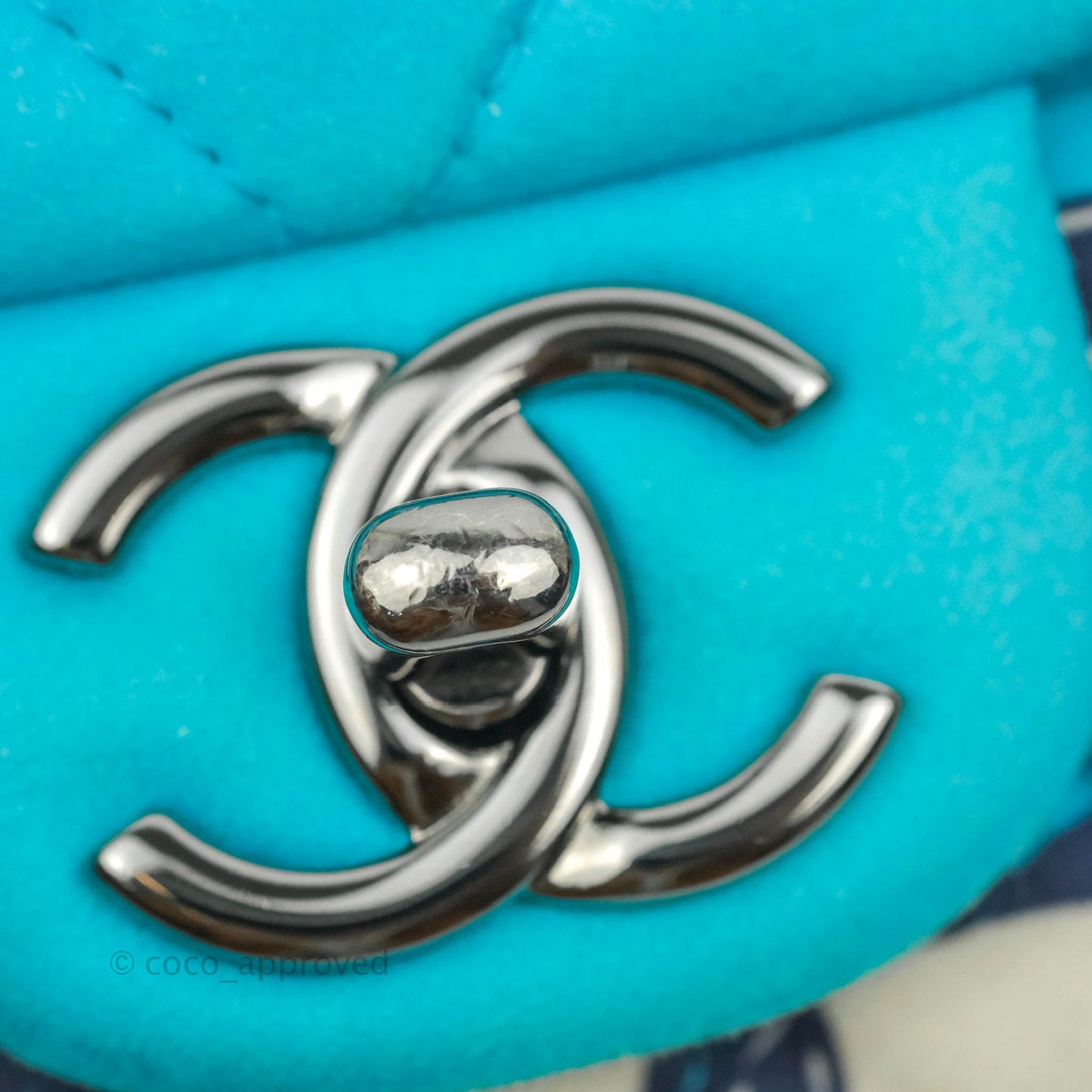 Chanel Medium Single Flap Chain Printed in Blue Silk Gun Metal