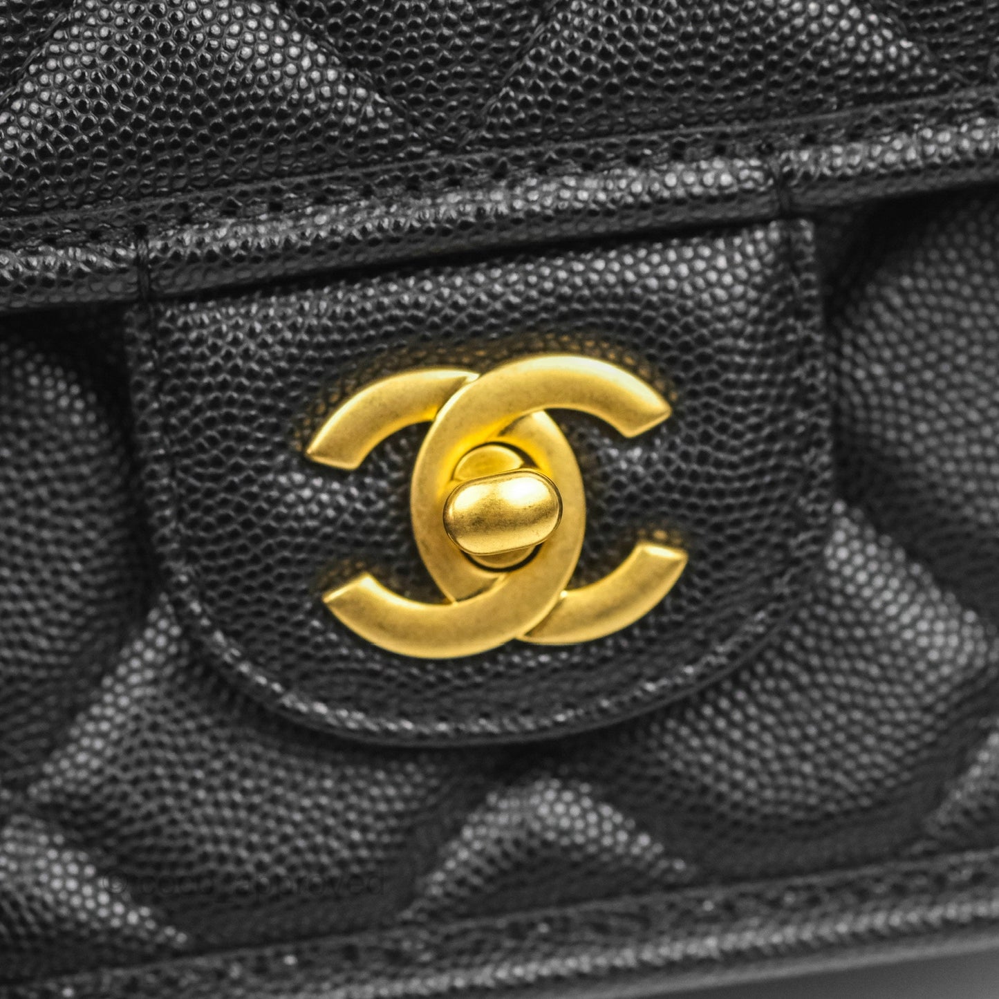 Chanel Mini School Memory Top Handle Flap Bag Black Caviar Aged Gold Hardware