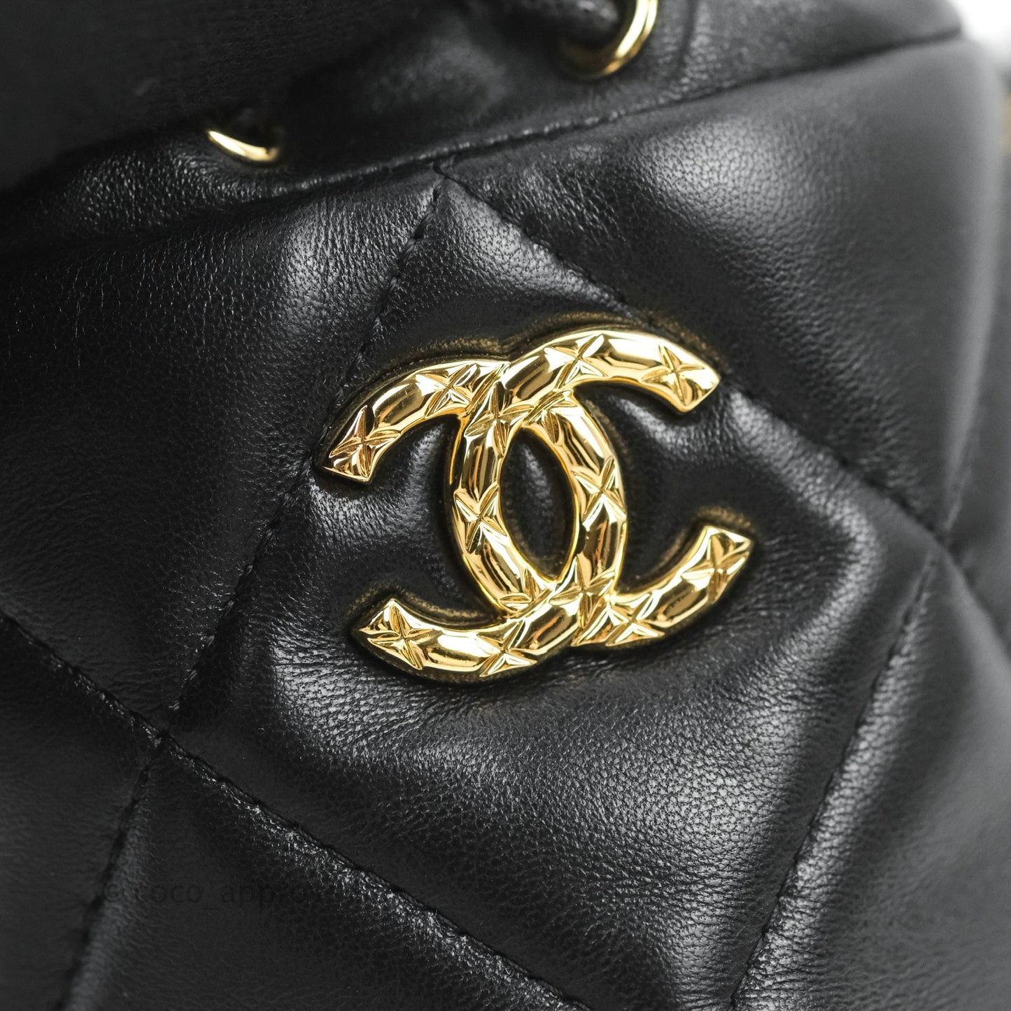 Chanel Mini Bucket Bag with Fluffy Chain Black Lambskin Gold Hardware