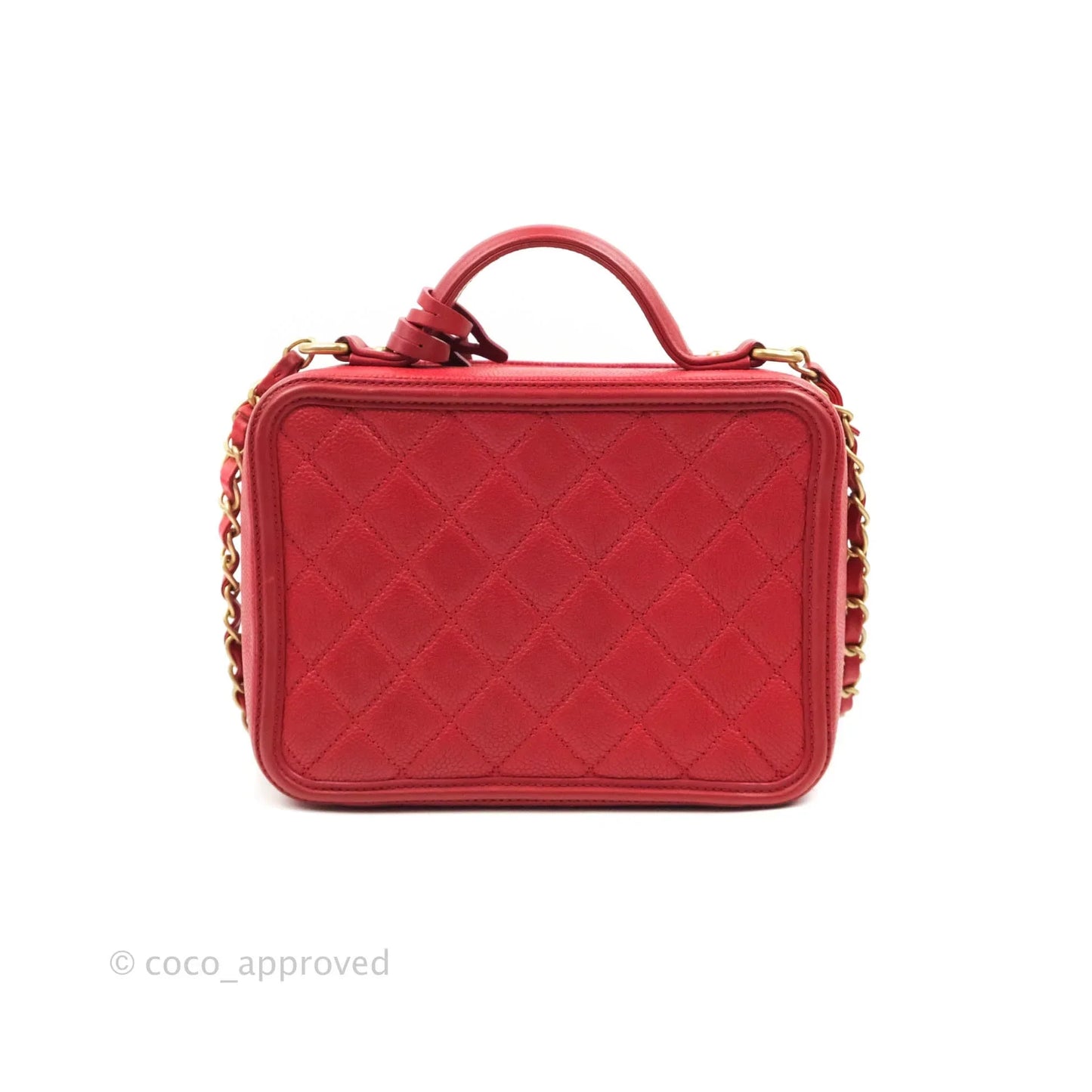 Chanel Quilted Medium CC Filigree Vanity Case Red Caviar Gold Hardware