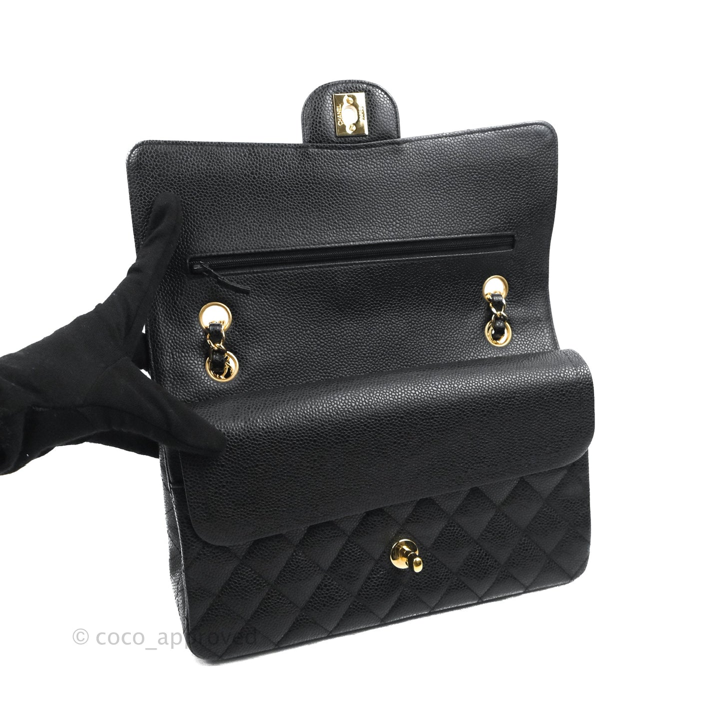 Chanel Quilted Classic M/L Medium Flap Black Caviar Gold Hardware