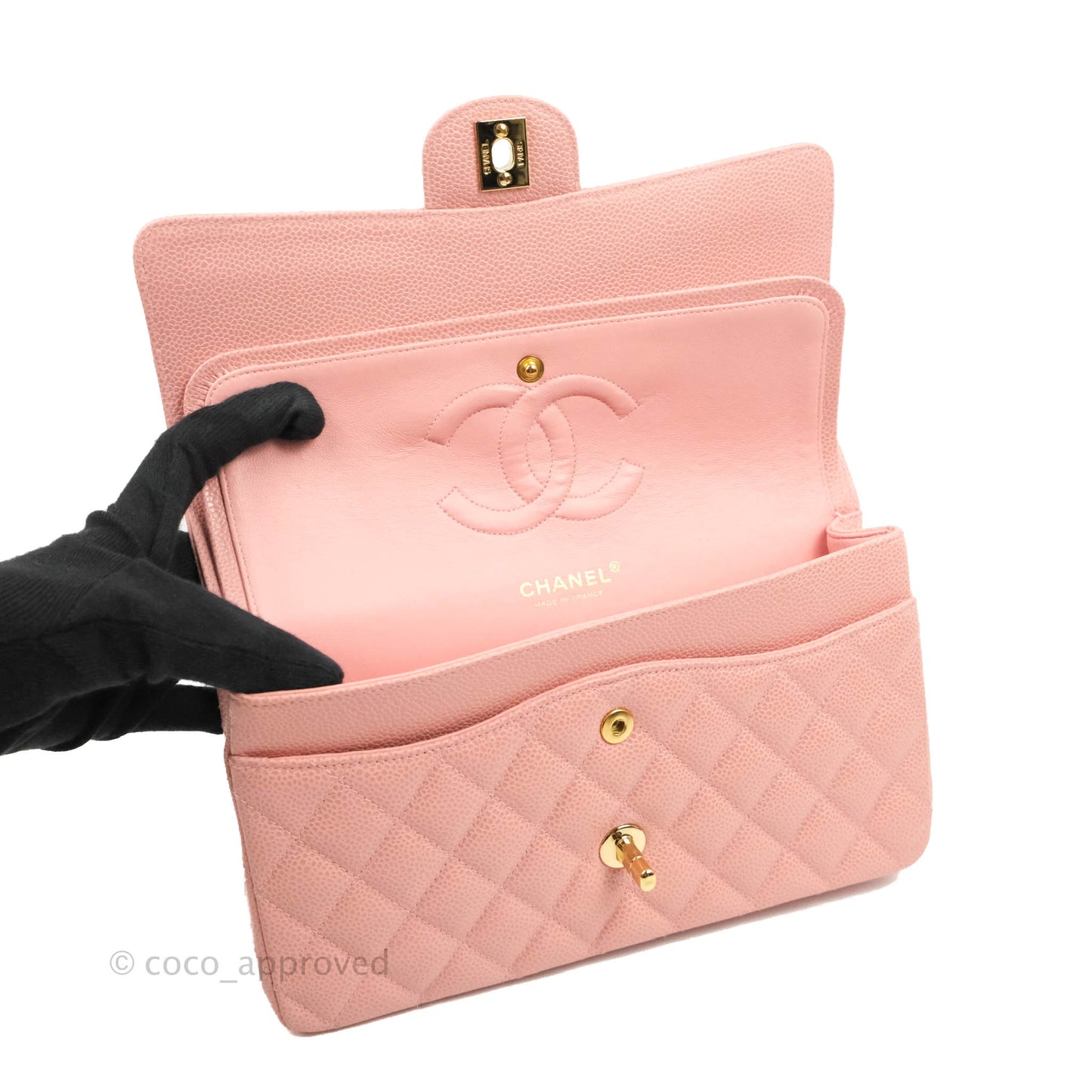 Chanel Vintage Classic M/L Medium Flap Quilted Pink Caviar 24K Gold Hardware