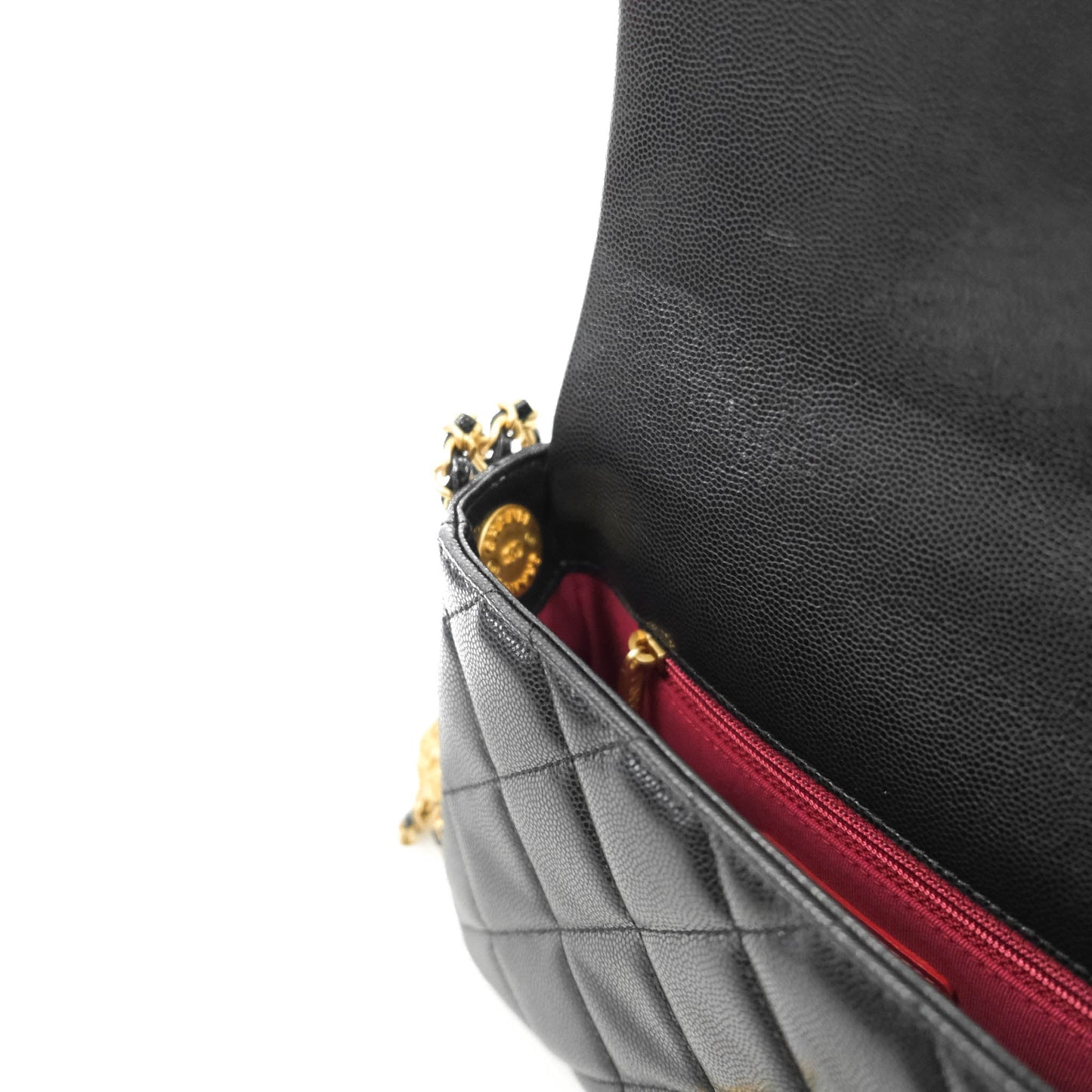 Chanel Small Flap with Coin Charm Black Caviar Aged Gold Hardware 22A