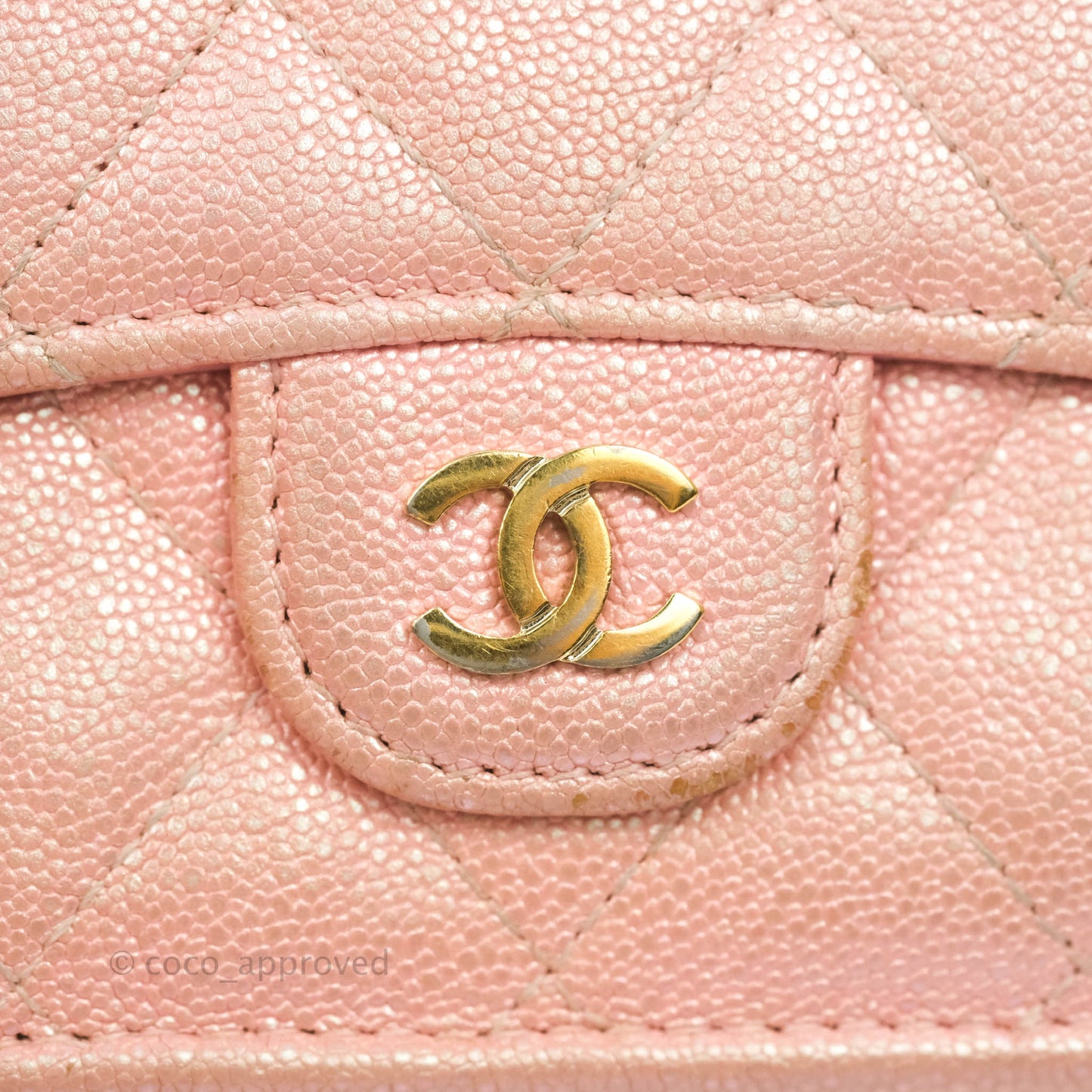 Chanel Quilted Small Classic Flap Trifold Wallet Iridescent Pink Caviar Gold Hardware