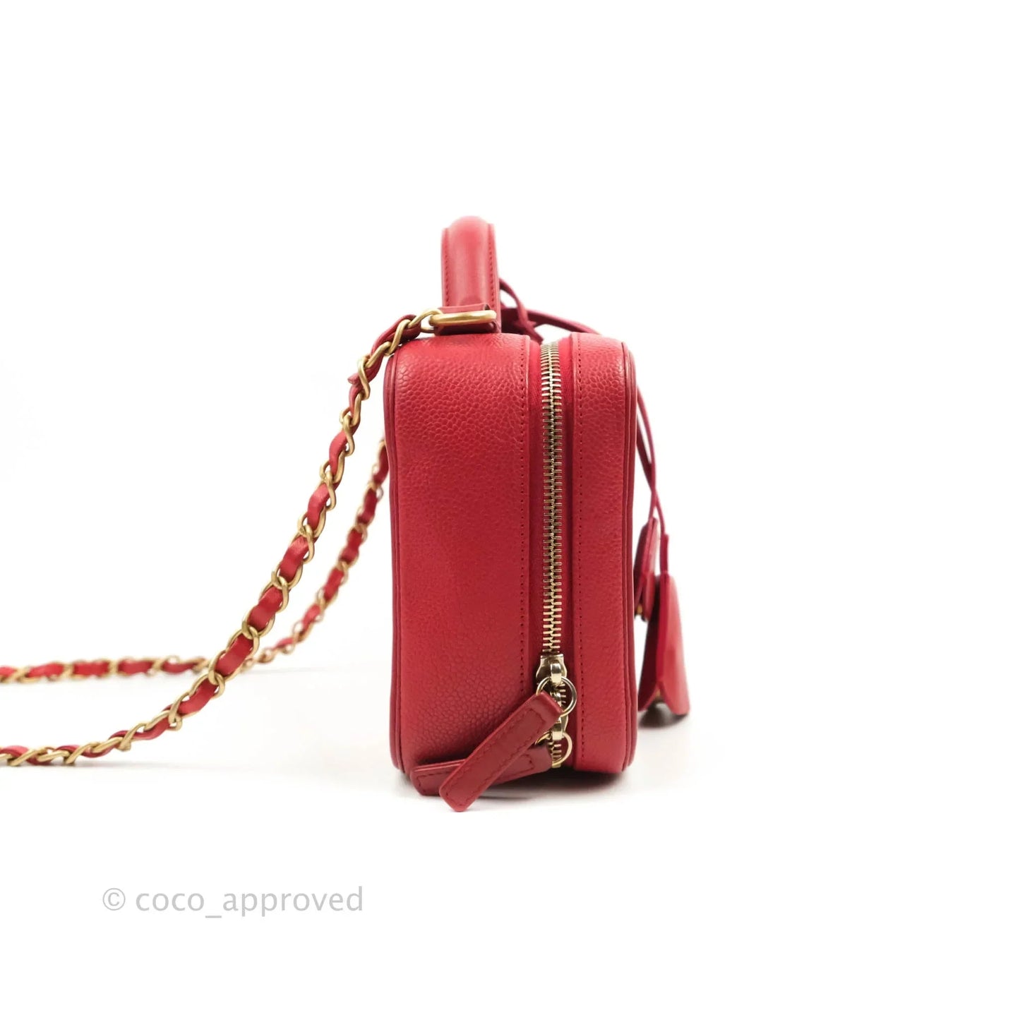 Chanel Quilted Medium CC Filigree Vanity Case Red Caviar Gold Hardware