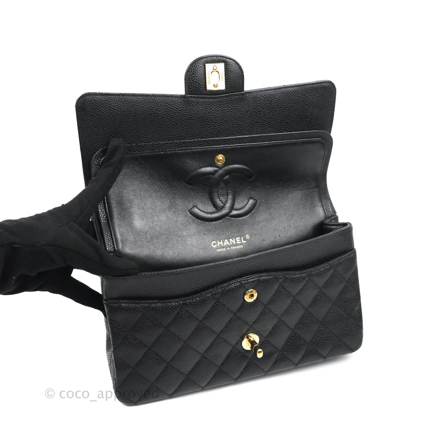 Chanel Quilted Classic M/L Medium Flap Black Caviar Gold Hardware