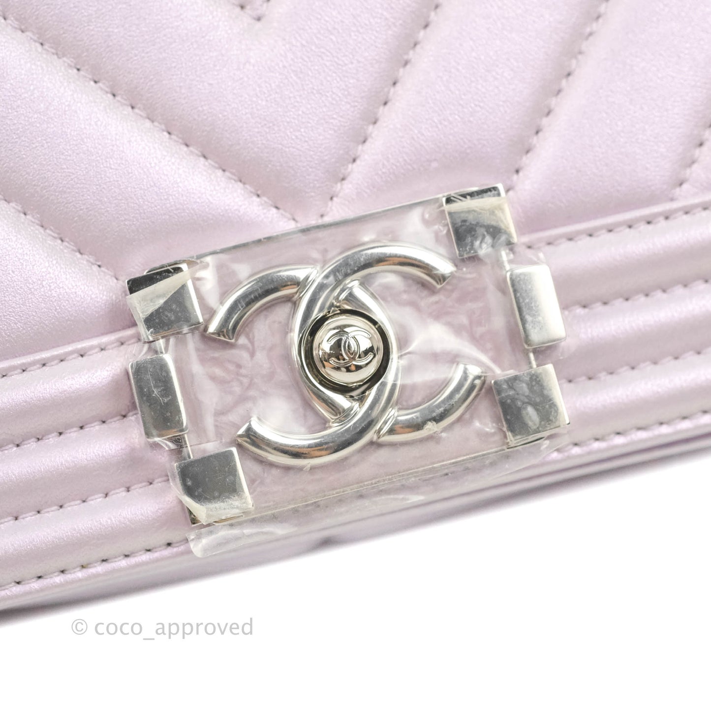 Chanel Medium Boy Chevron Iridescent Lilac Calfskin Silver Hardware