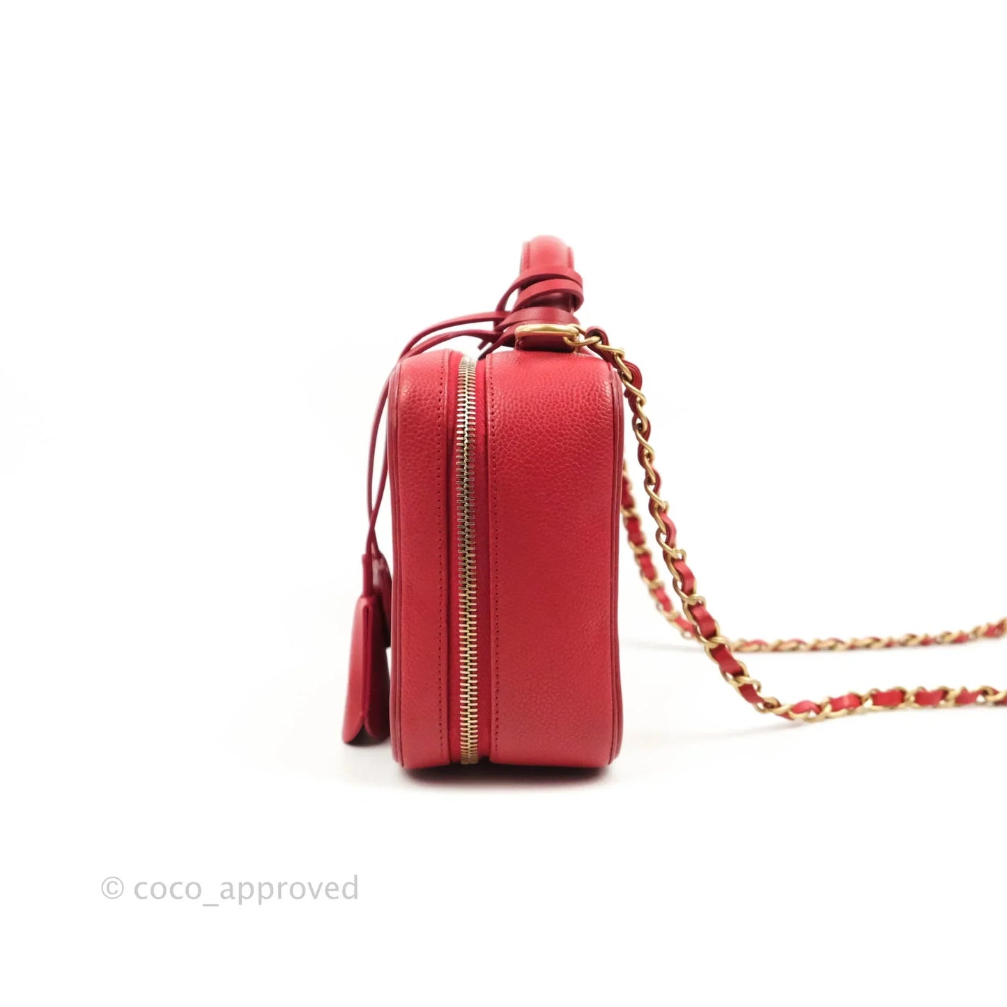 Chanel Quilted Medium CC Filigree Vanity Case Red Caviar Gold Hardware