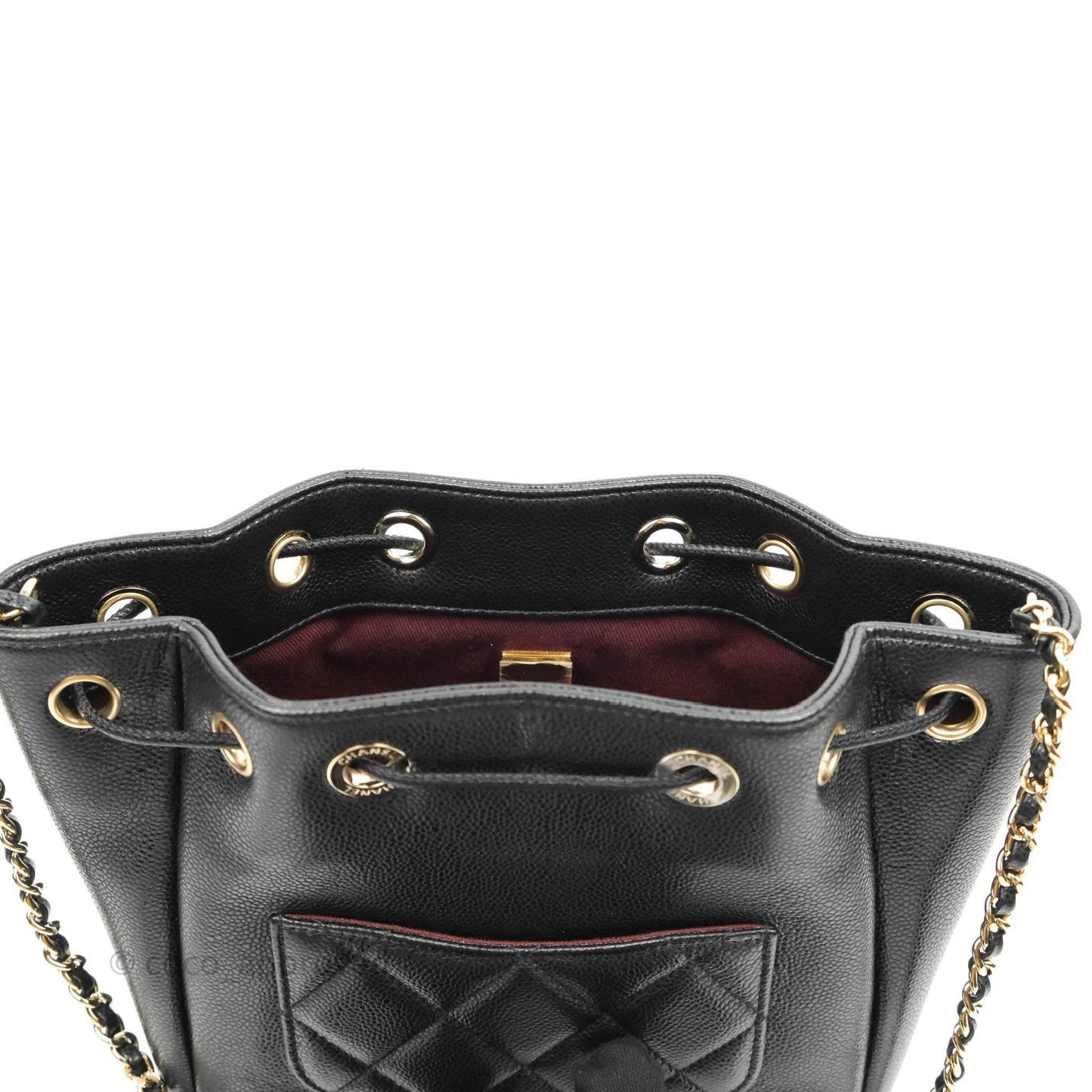 Chanel Caviar Quilted CC Pocket Bucket Bag Black Gold Hardware