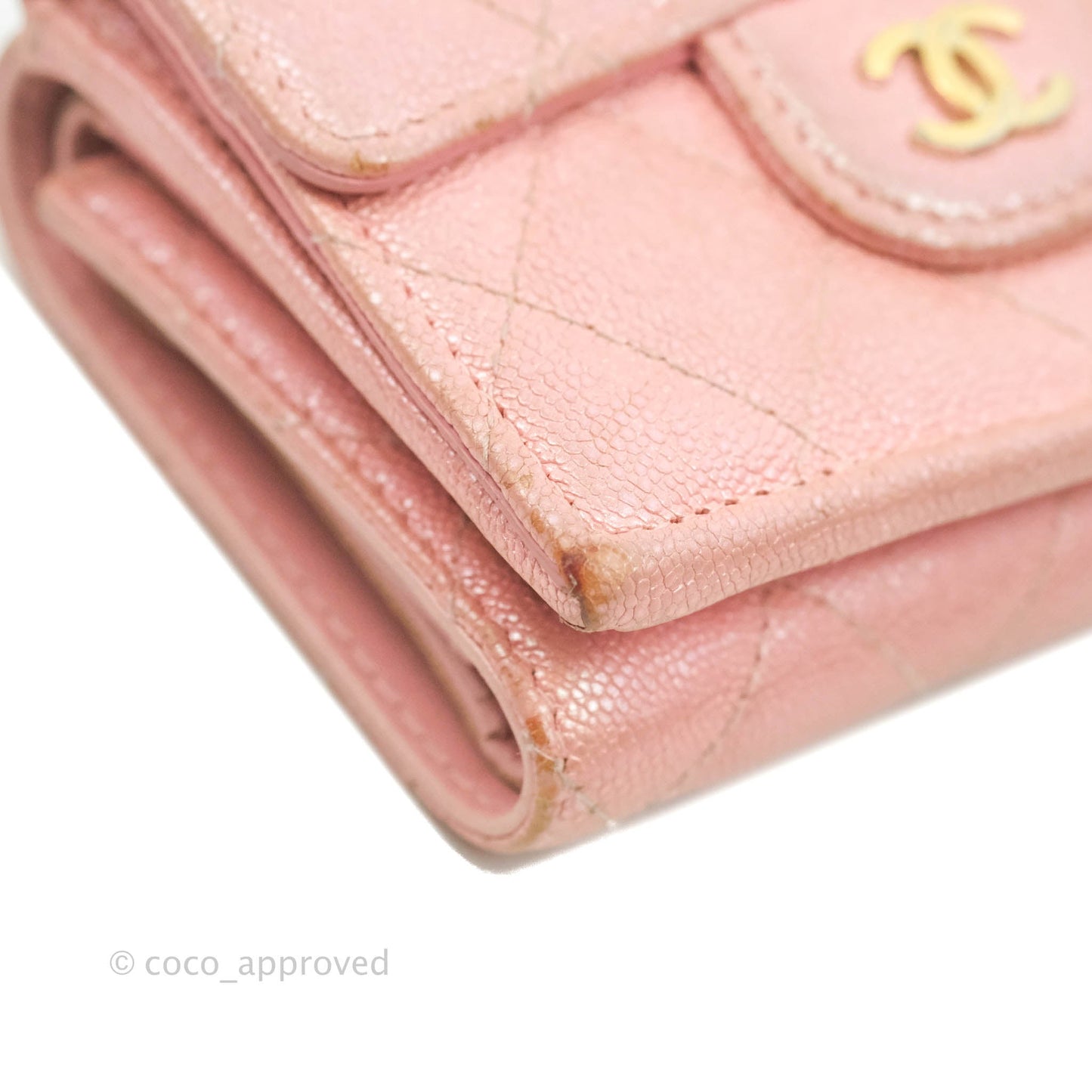 Chanel Quilted Small Classic Flap Trifold Wallet Iridescent Pink Caviar Gold Hardware