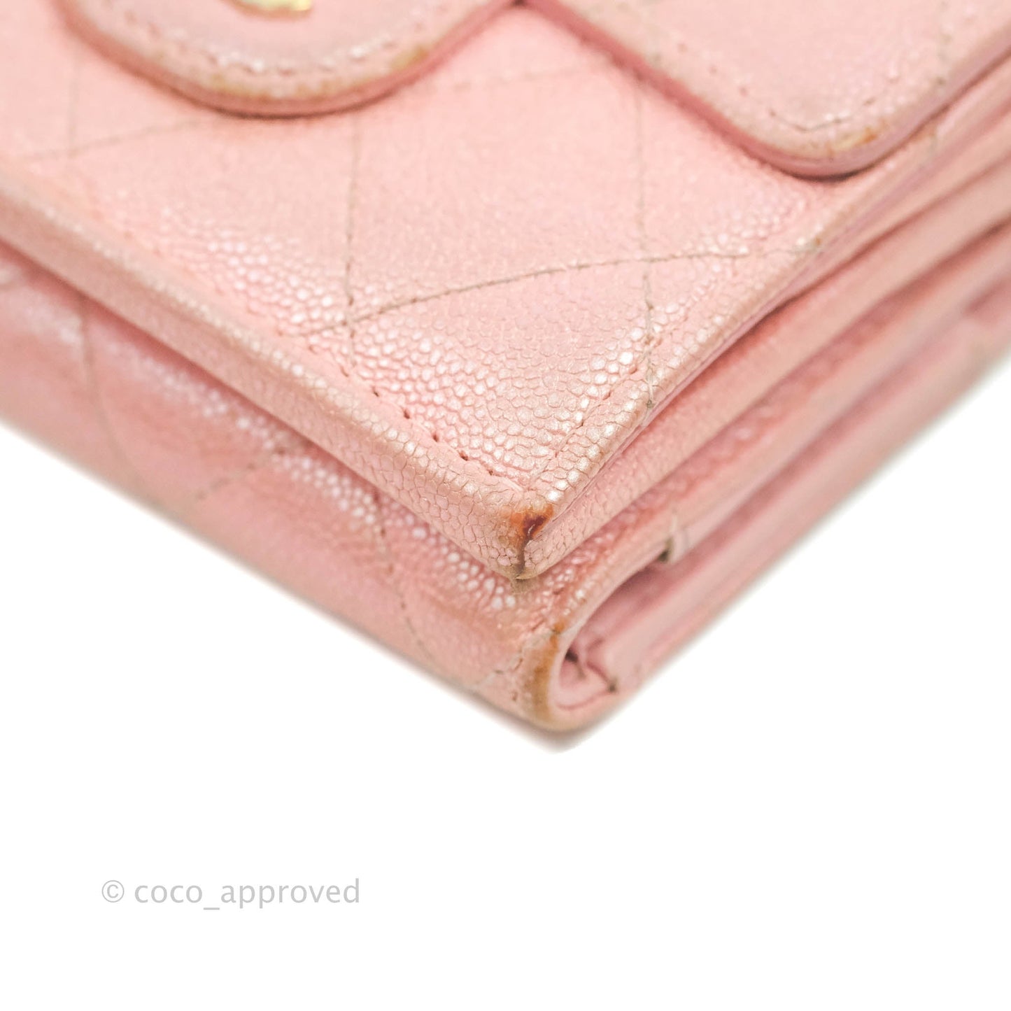 Chanel Quilted Small Classic Flap Trifold Wallet Iridescent Pink Caviar Gold Hardware