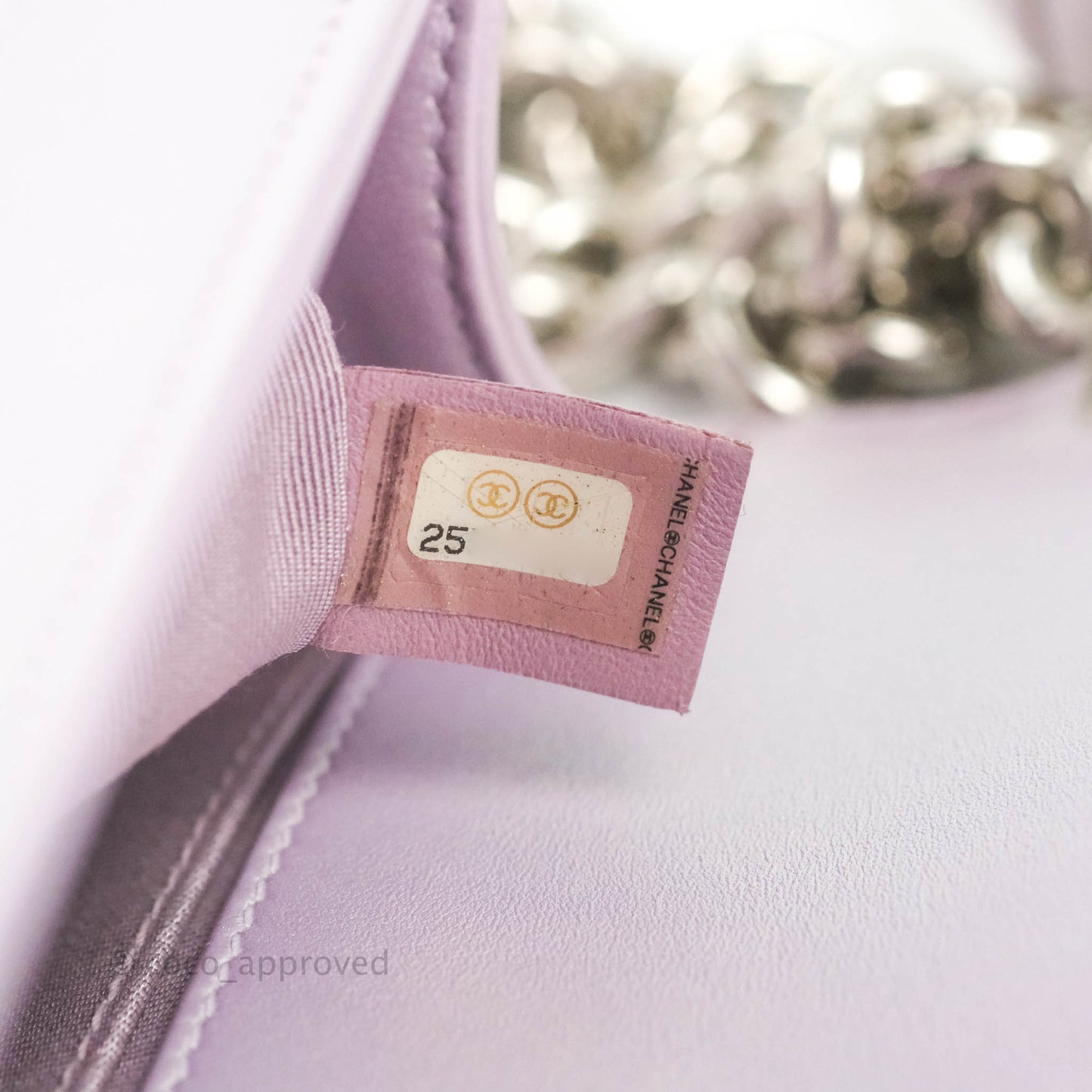 Chanel Medium Boy Chevron Iridescent Lilac Calfskin Silver Hardware
