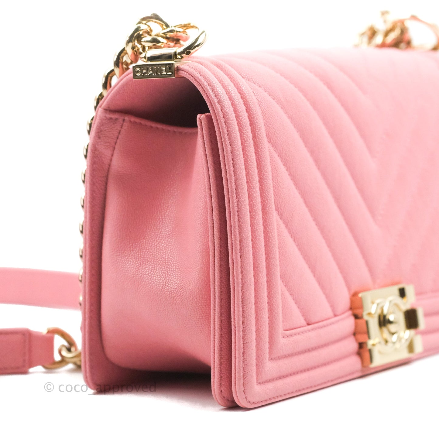 Chanel Quilted Medium Boy Rosy Pink Chevron Caviar Gold Hardware