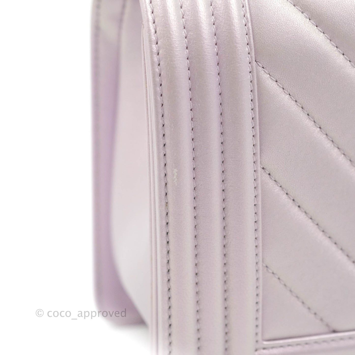 Chanel Medium Boy Chevron Iridescent Lilac Calfskin Silver Hardware