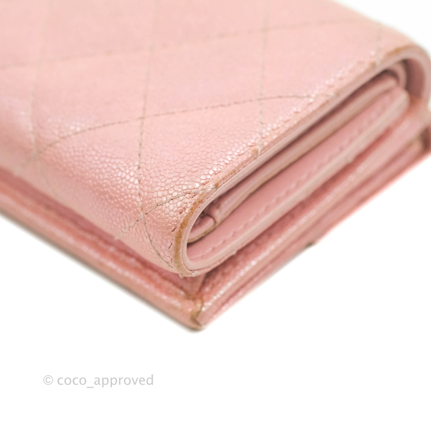 Chanel Quilted Small Classic Flap Trifold Wallet Iridescent Pink Caviar Gold Hardware