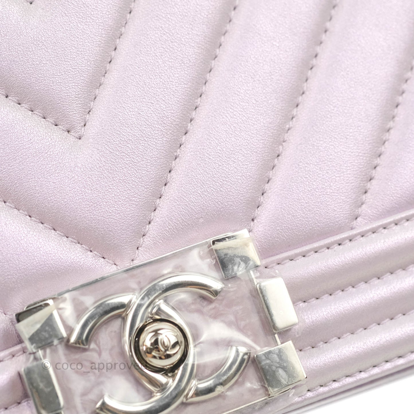 Chanel Medium Boy Chevron Iridescent Lilac Calfskin Silver Hardware