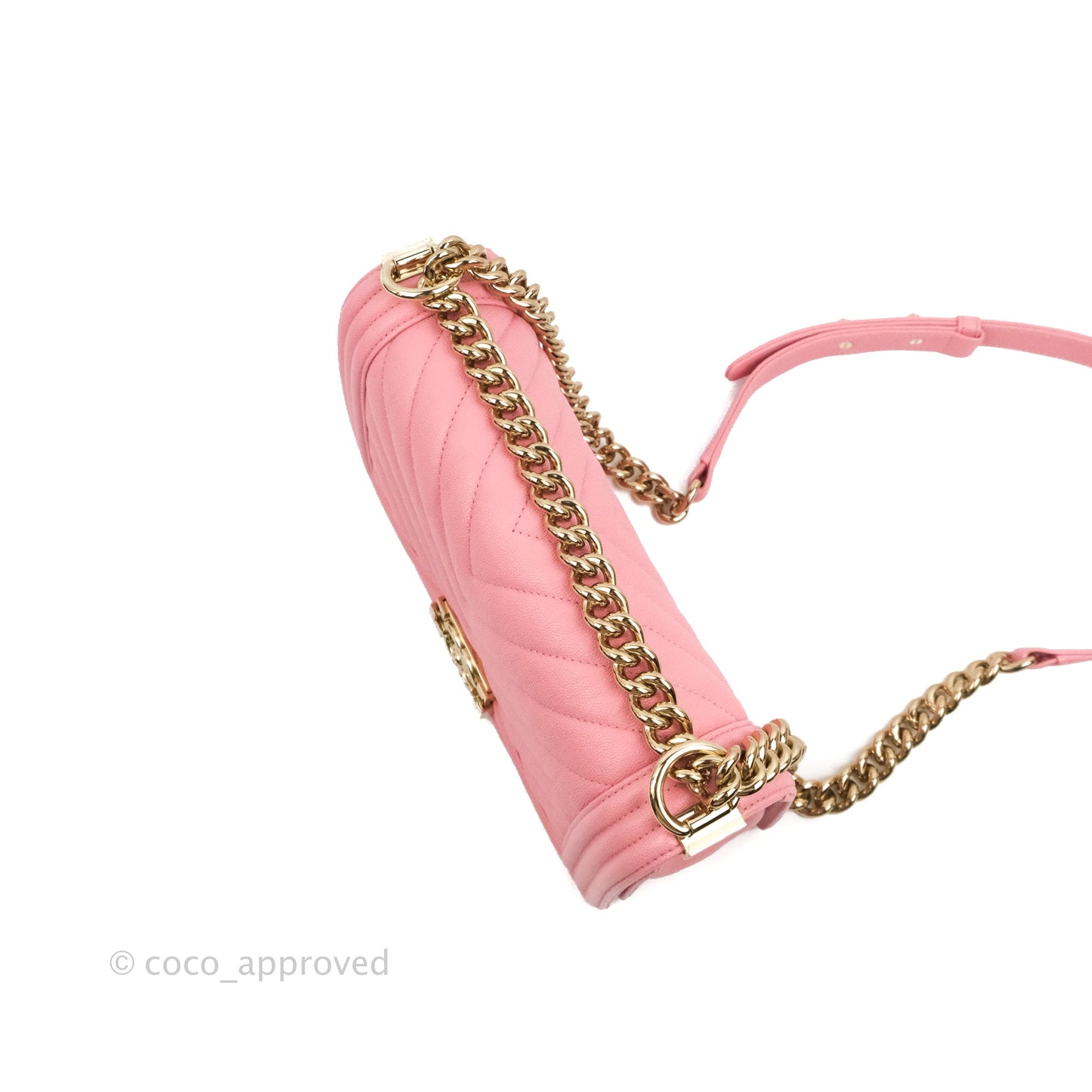 Chanel Quilted Medium Boy Rosy Pink Chevron Caviar Gold Hardware