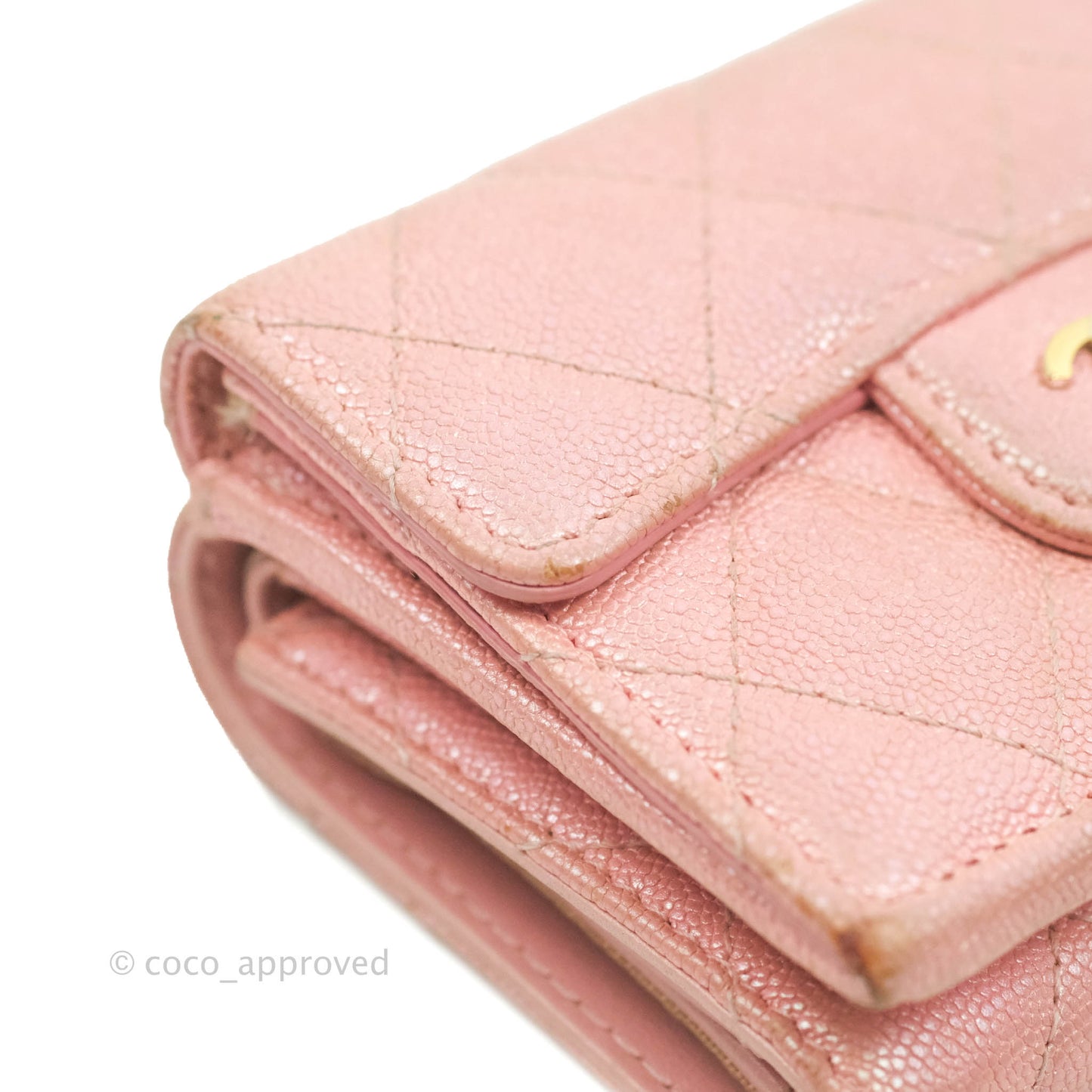 Chanel Quilted Small Classic Flap Trifold Wallet Iridescent Pink Caviar Gold Hardware