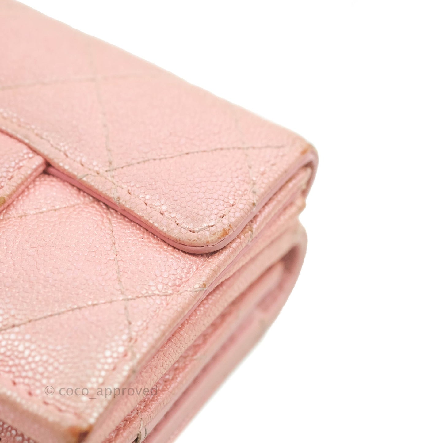 Chanel Quilted Small Classic Flap Trifold Wallet Iridescent Pink Caviar Gold Hardware