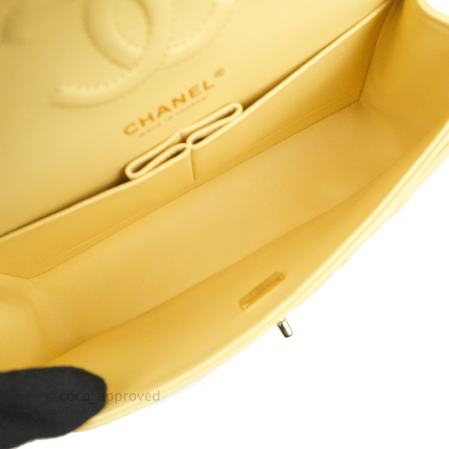 Chanel Classic Small S/M Quilted Flap Yellow Caviar Gold Hardware
