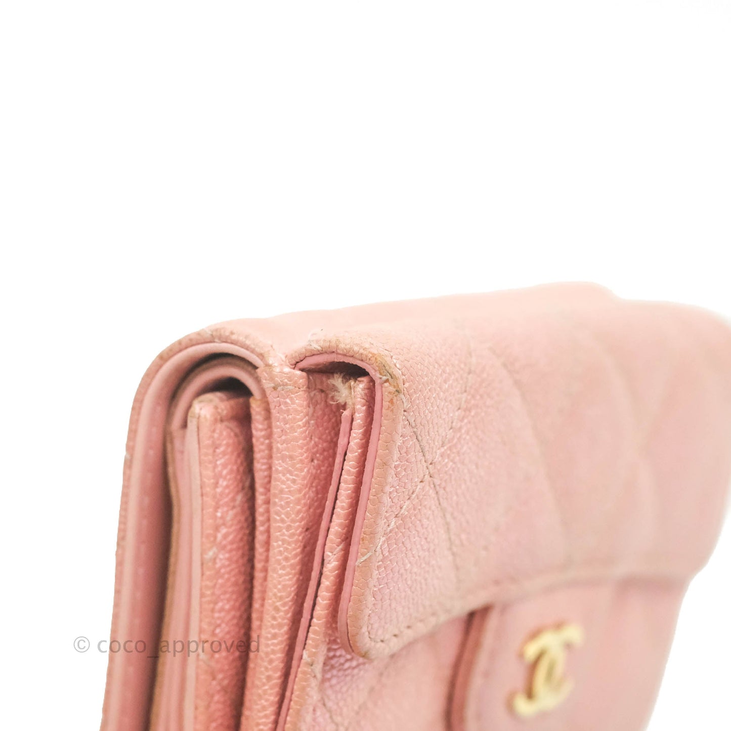 Chanel Quilted Small Classic Flap Trifold Wallet Iridescent Pink Caviar Gold Hardware