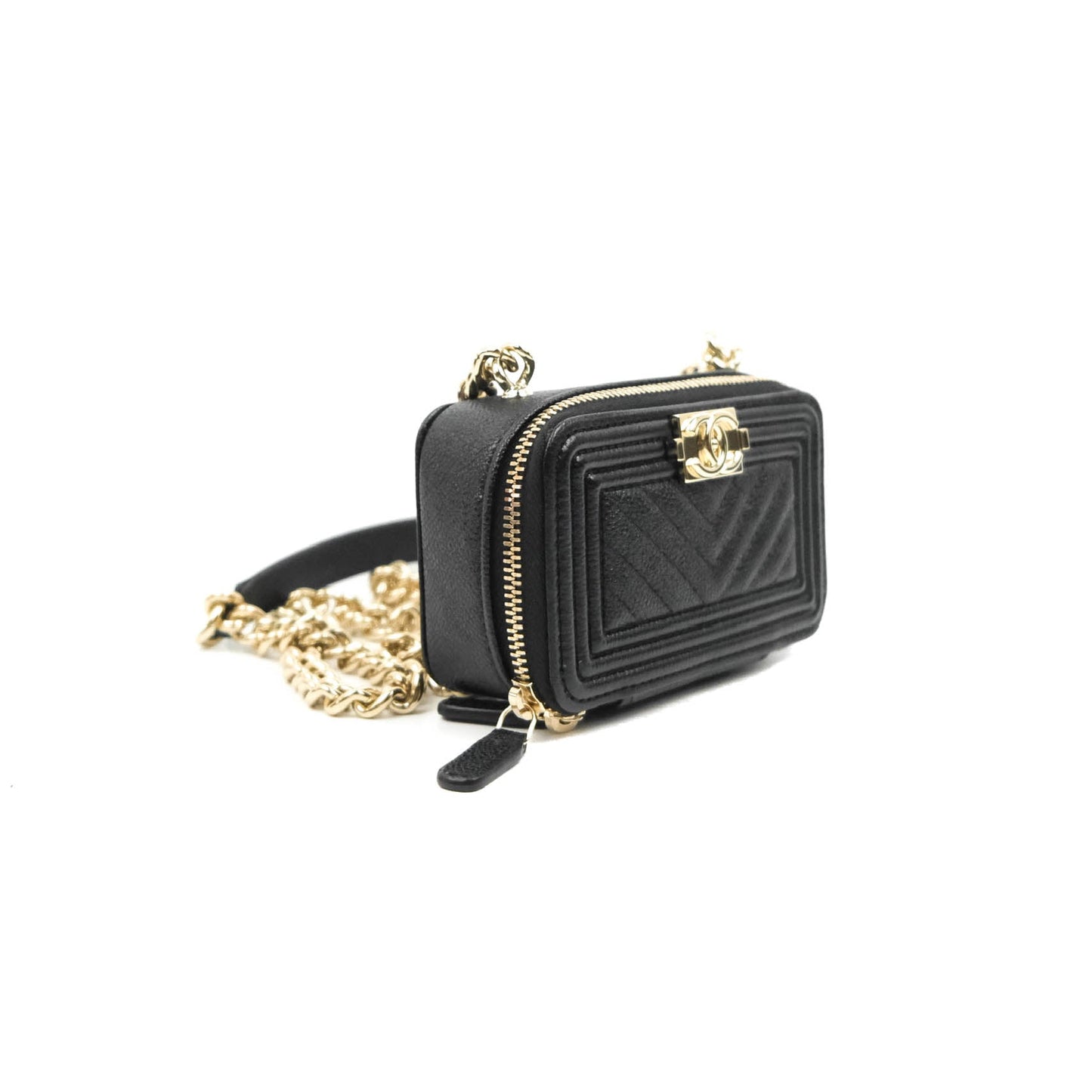 Chanel Mini Boy Clutch with Chain Black Caviar Gold Hardware