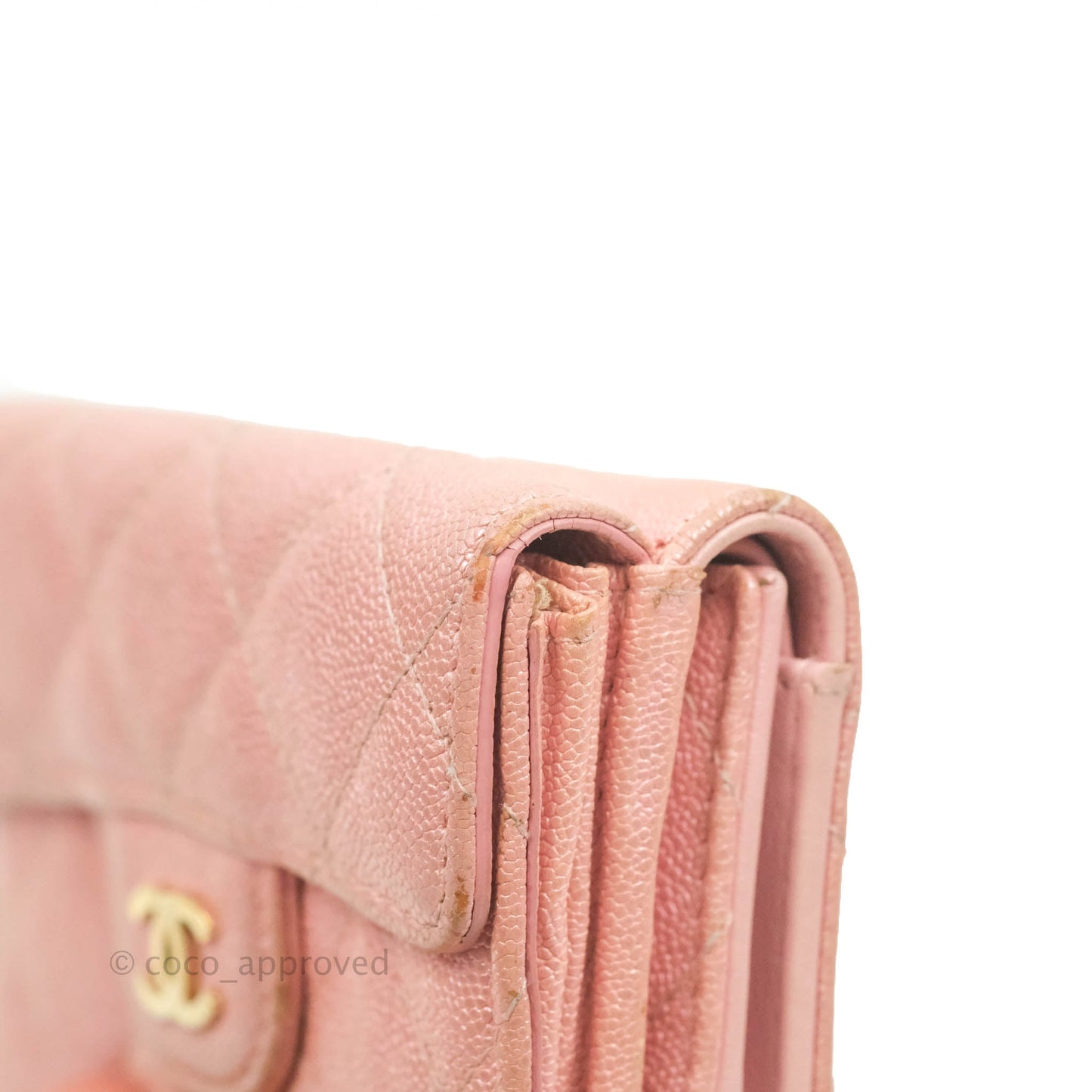 Chanel Quilted Small Classic Flap Trifold Wallet Iridescent Pink Caviar Gold Hardware