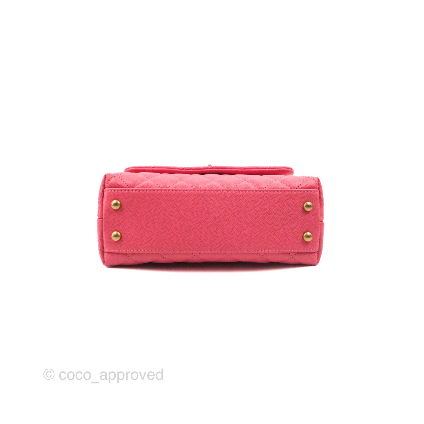Chanel Small Coco Handle Quilted Pink Caviar Aged Gold Hardware Lizard Embossed Handle