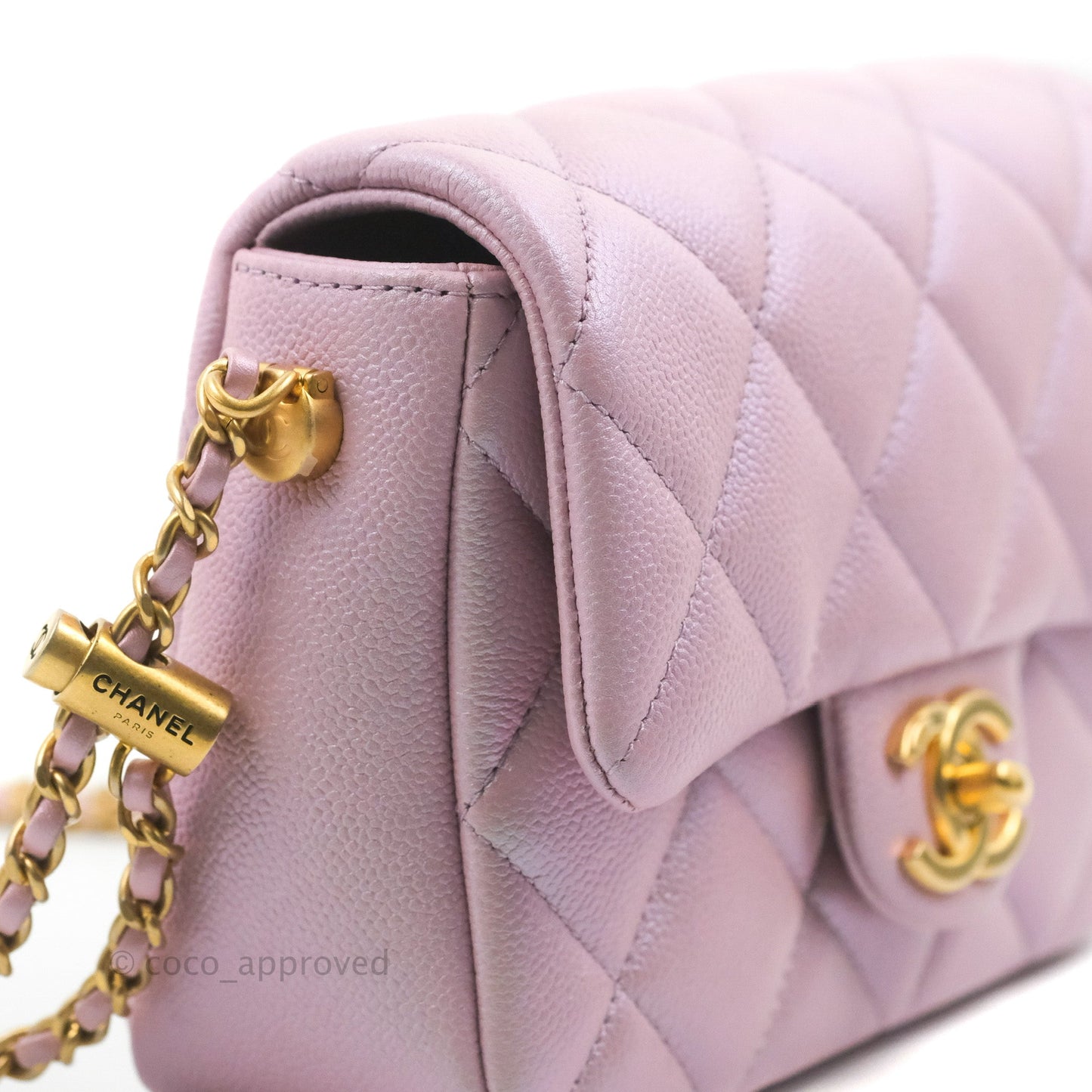 Chanel Quilted My Perfect Mini Iridescent Lilac Caviar Aged Gold Hardware 21K
