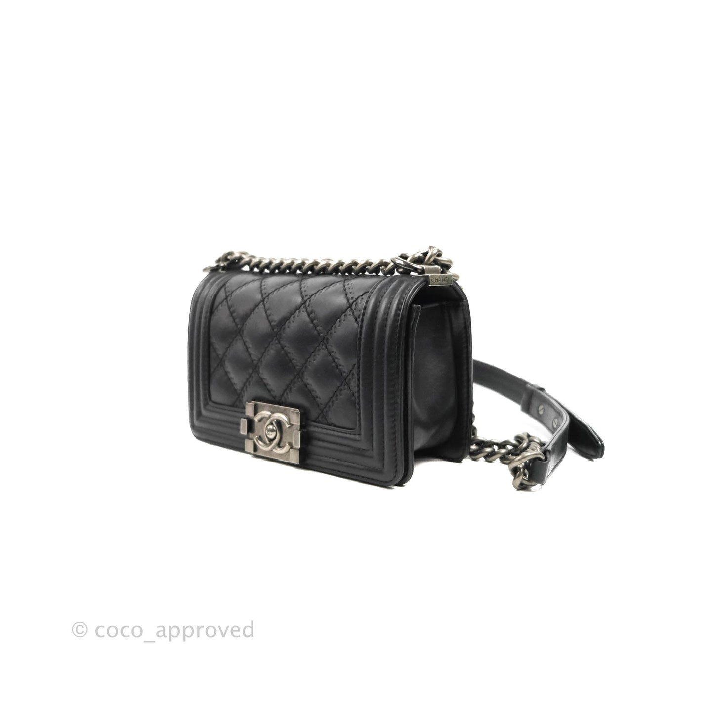 Chanel Small Boy Double Stitch Black Calfskin Ruthenium Hardware