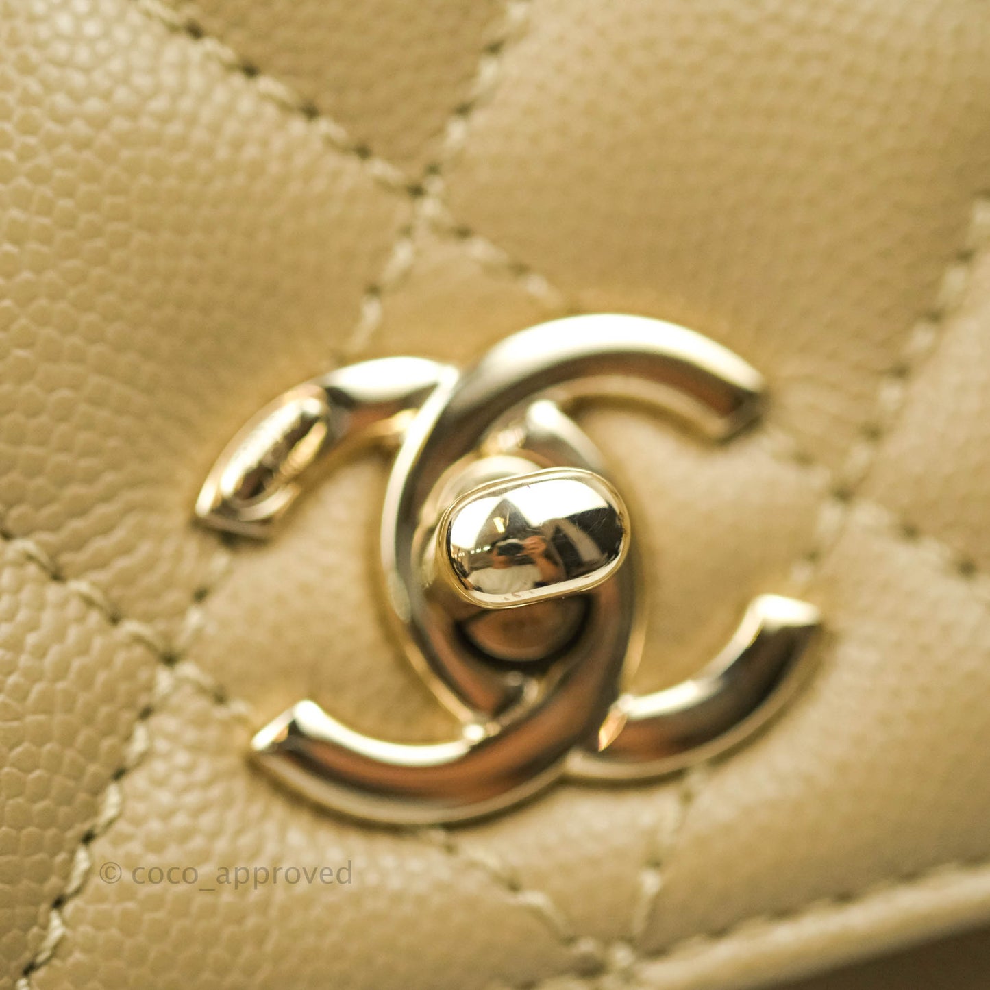 Chanel Mini Beige Coco Handle Quilted Caviar Gold Hardware Embossed Lizard Handle 21A