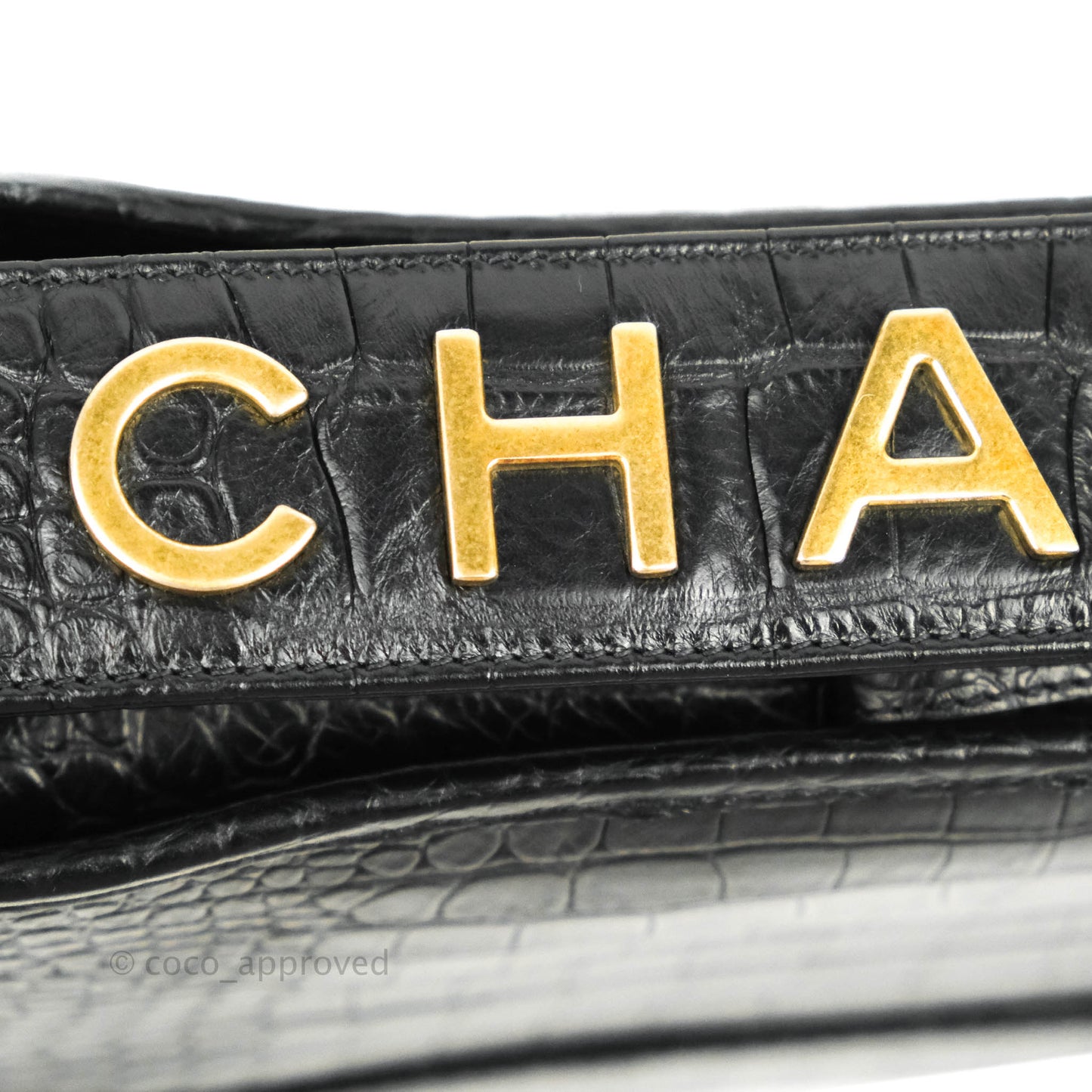 Chanel Large Gabrielle Hobo Crocodile Embossed Black Calfskin