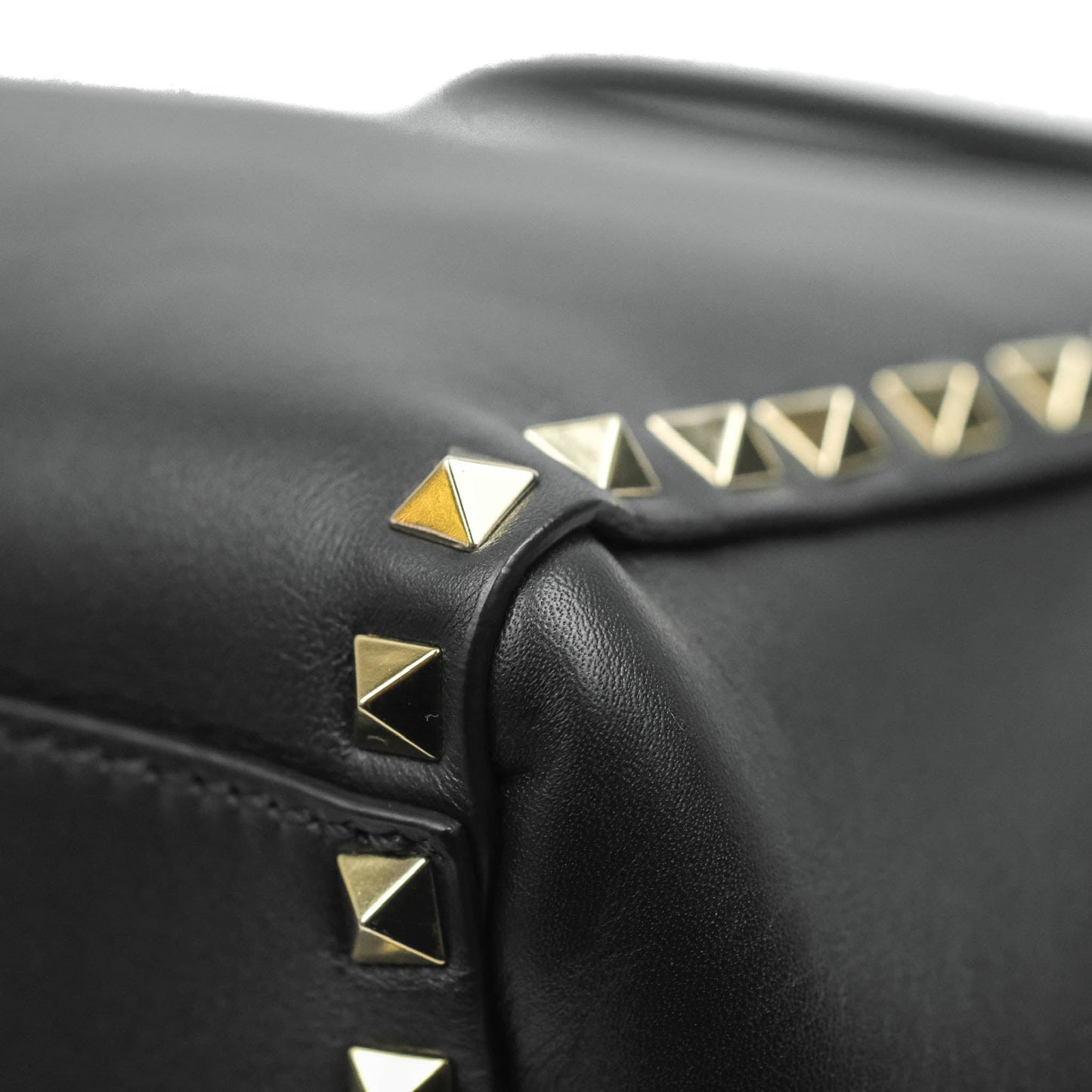 Valentino Garavani Rockstud Mini Trapeze Shoulder Bag Black Calfskin Gold Hardware