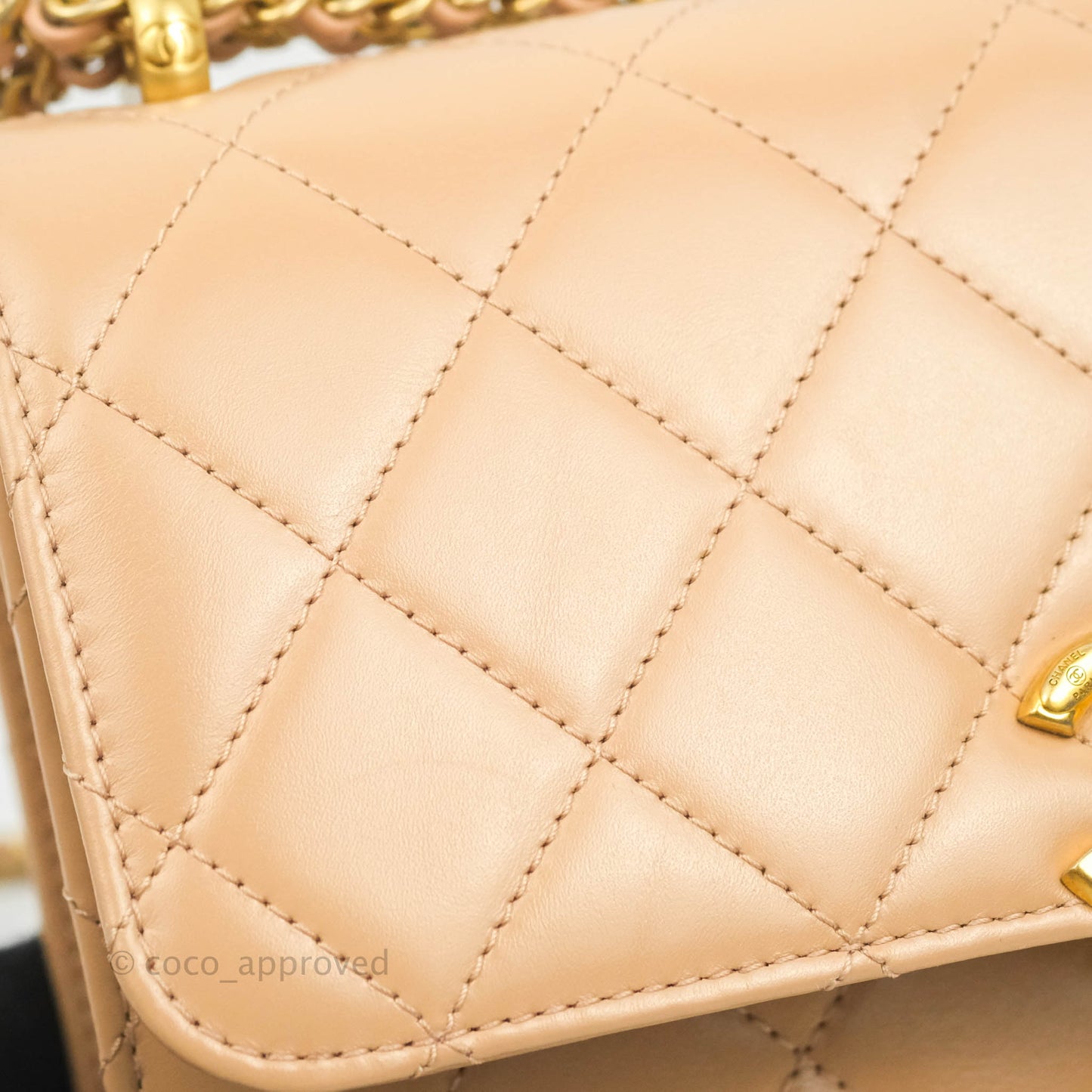 Chanel Quilted Perfect Fit Adjustable Beige Calfskin Gold Hardware 21A