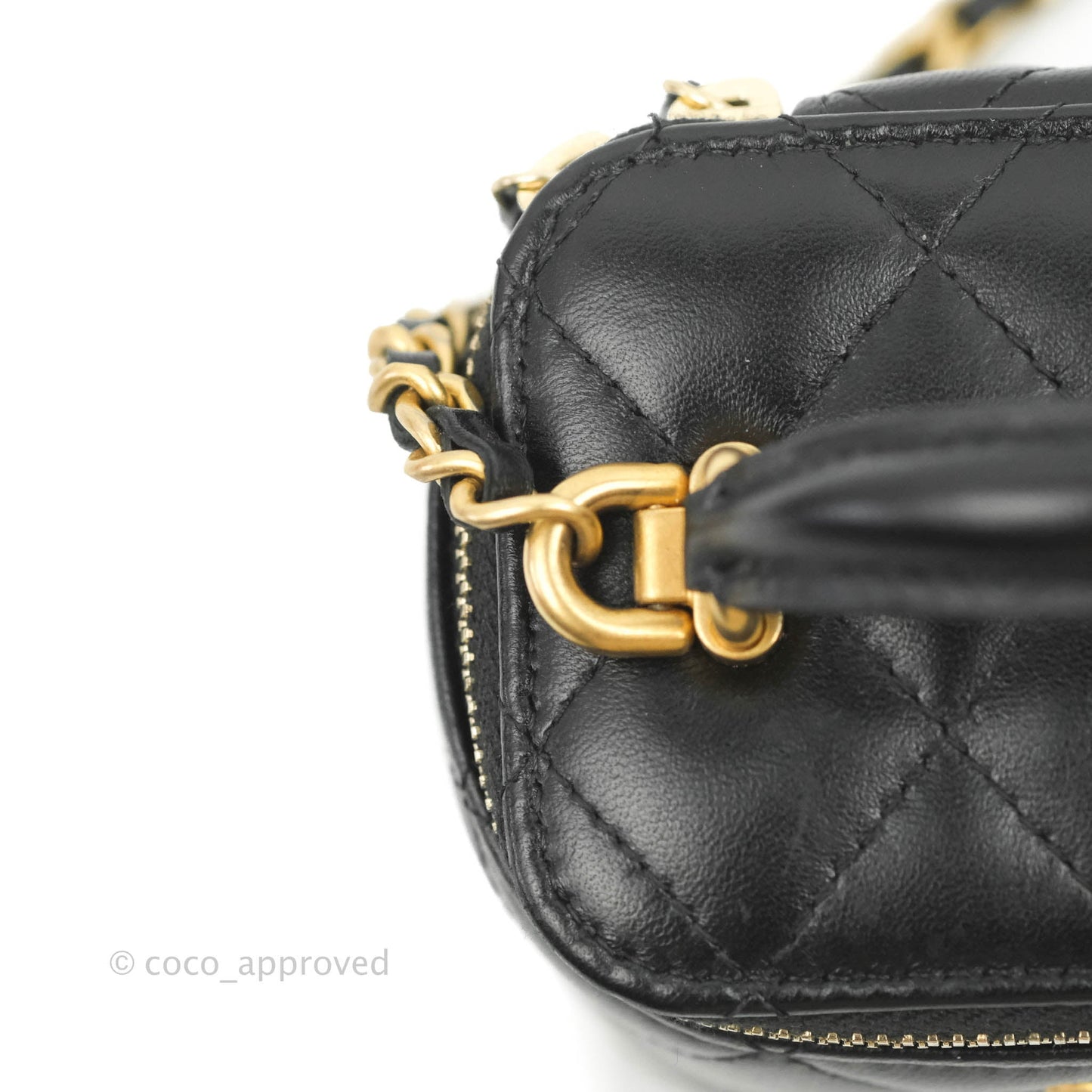 Chanel Mini Top Handle Vanity With Chain Black Lambskin Gold Hardware