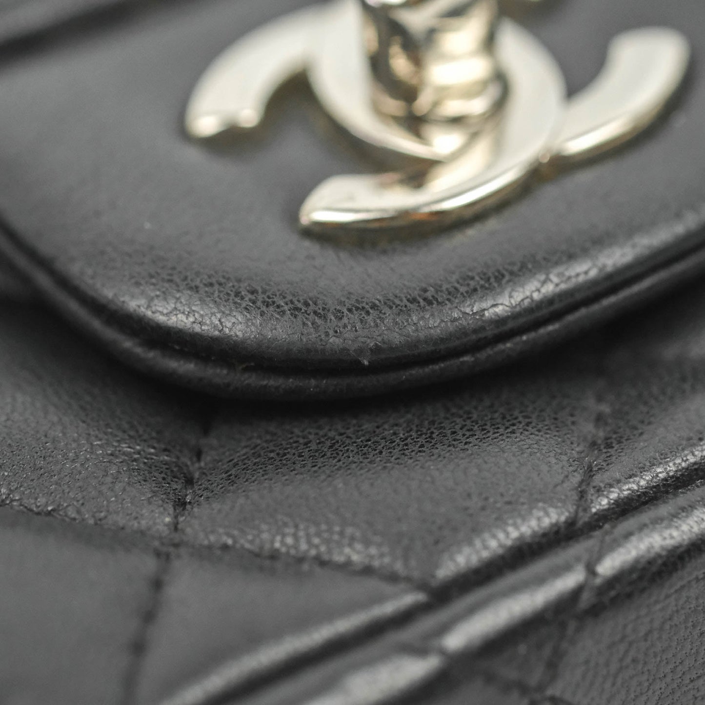 Chanel Quilted Extra Mini Rectangular Flap Black Lambskin Silver Hardware