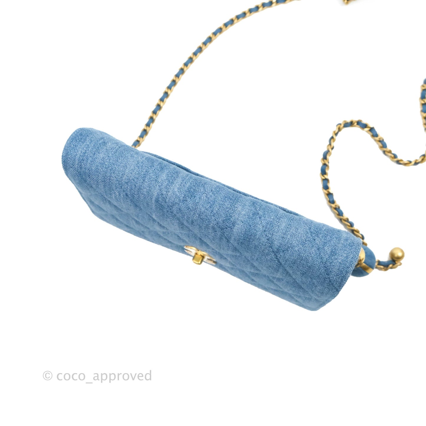 Chanel Quilted Pearl Crush Wallet on Chain WOC Denim Aged Gold Hardware