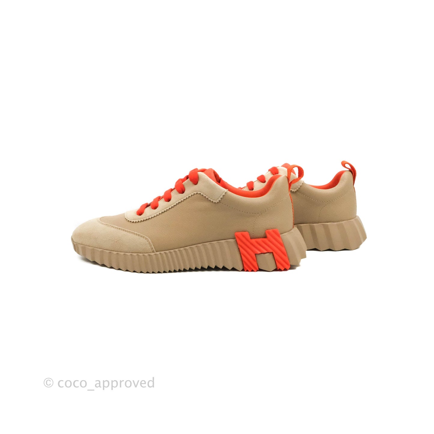 Hermès Bouncing Sneaker Beige Sarrasin / Orange Sanguine Goatskin Size 35.5