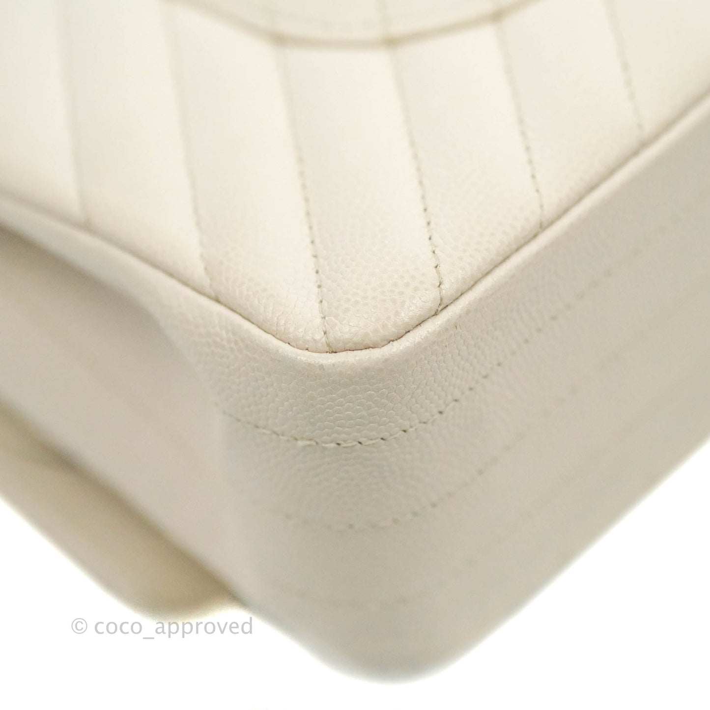 Chanel Classic M/L Medium Double Flap Chevron Ivory Caviar Gold Hardware