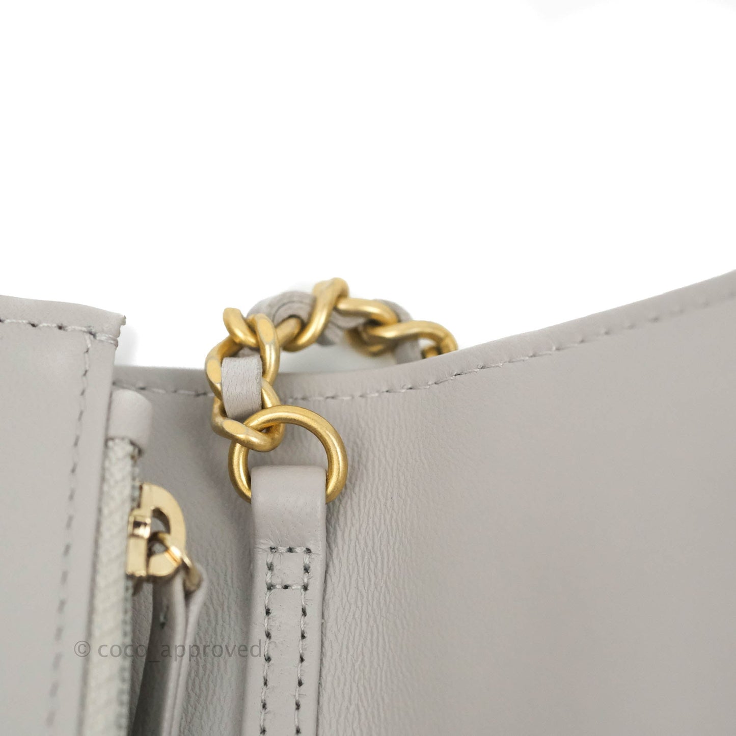 Chanel Quilted Pearl Crush Wallet on Chain WOC Grey Lambskin Aged Gold Hardware