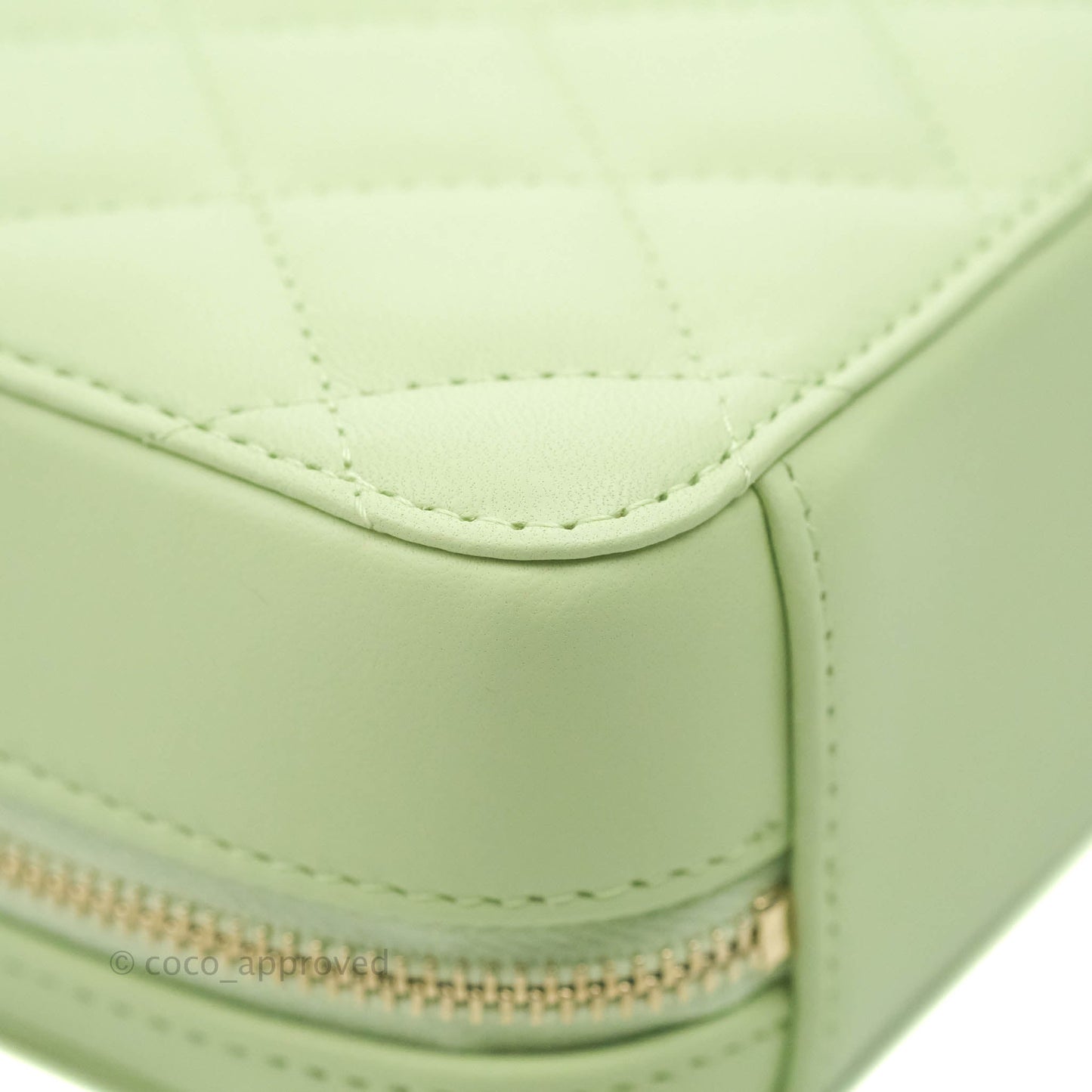 Chanel Mini Pearl Crush Quilted Camera Case Pastel Green Lambskin Aged Gold Hardware