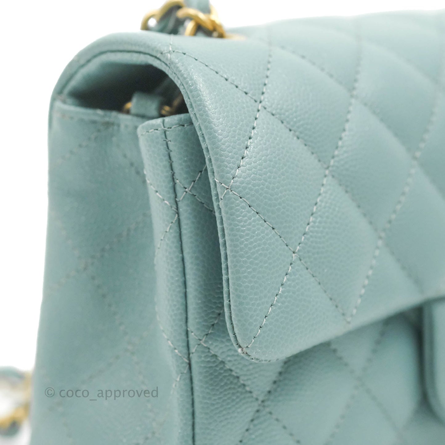 Chanel Quilted Mini Rectangular Flap Iridescent Blue Aged Gold Hardware 18C