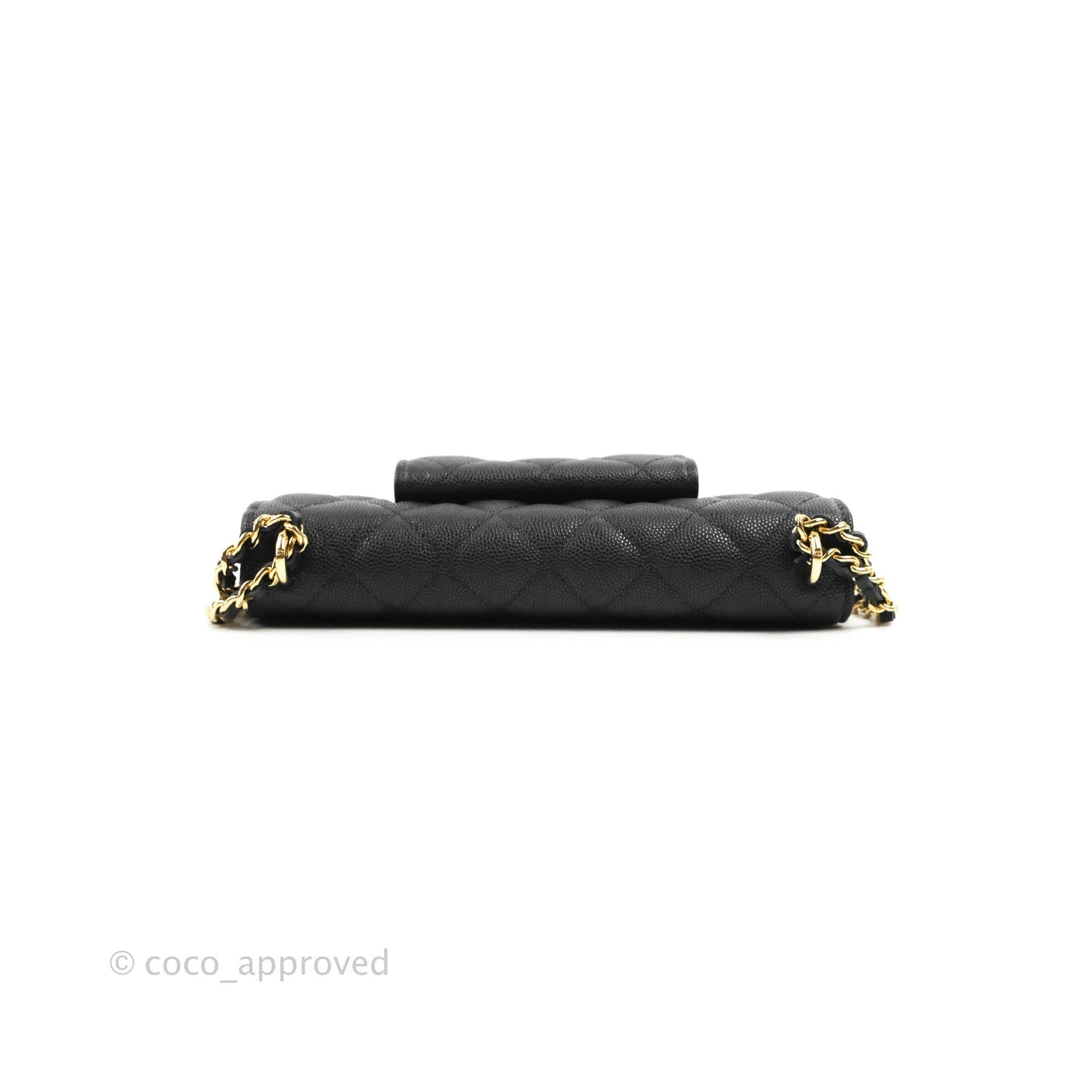 Chanel Quilted Pocket Long Wallet On Chain Black Caviar Gold Hardware 22A