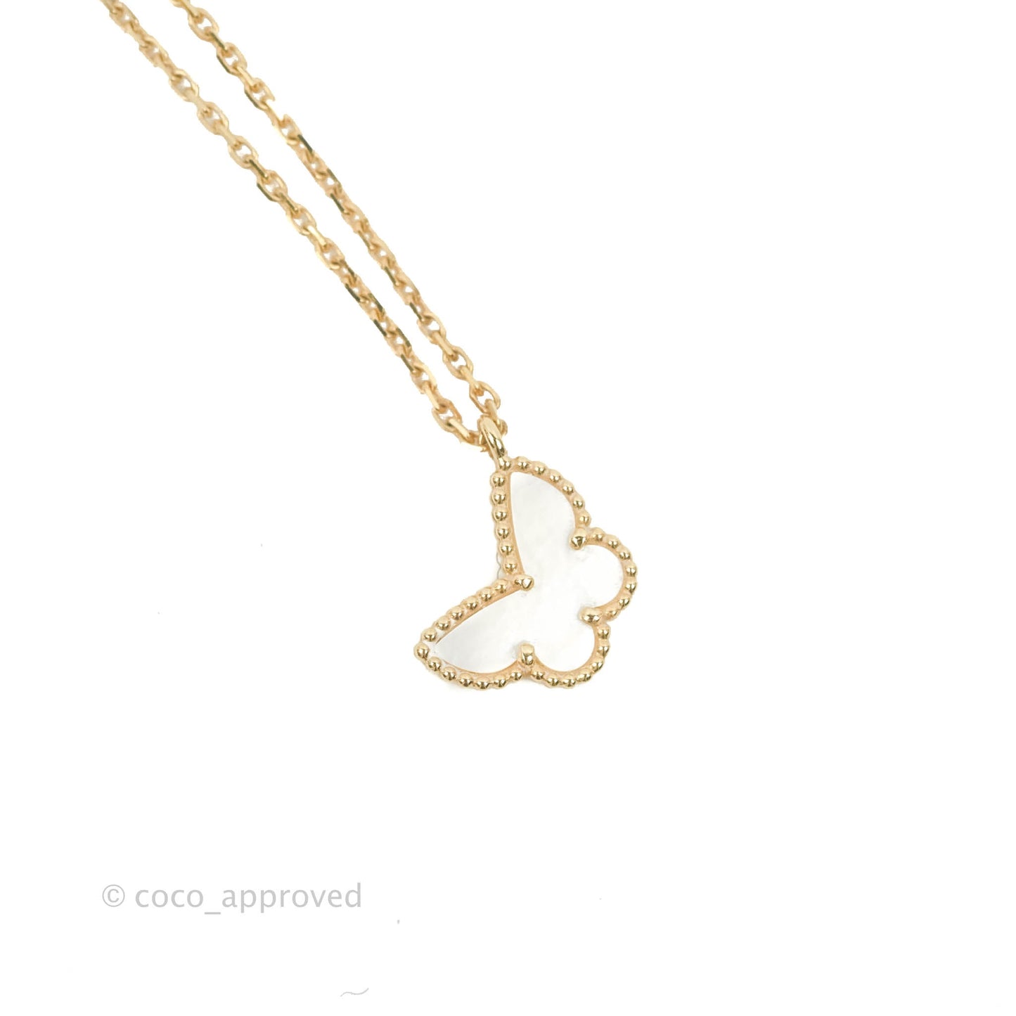 Van Cleef & Arpels 18K Yellow Gold Mother of Pearl Sweet Alhambra Butterfly Pendant Necklace