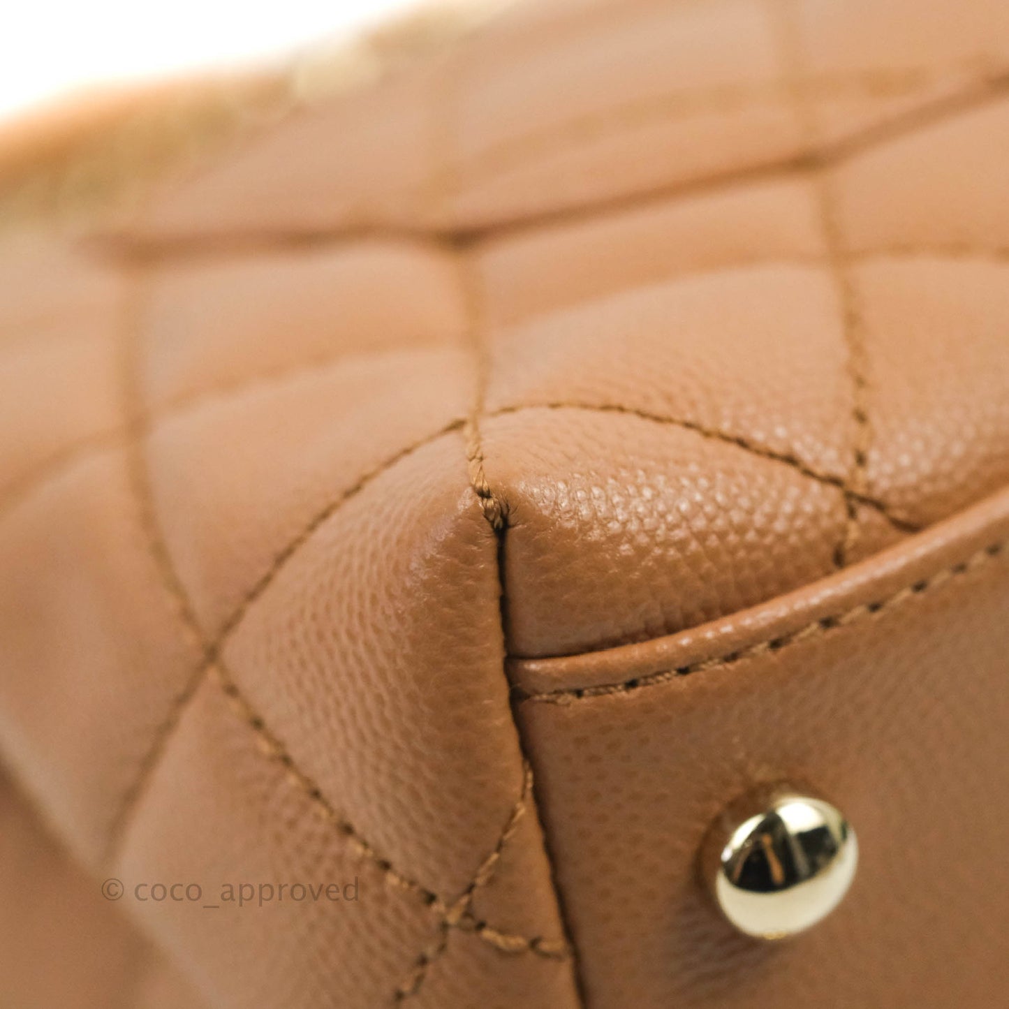 Chanel Mini Coco Handle Quilted Dark Beige Caramel Caviar Lizard Embossed Handle Gold Hardware