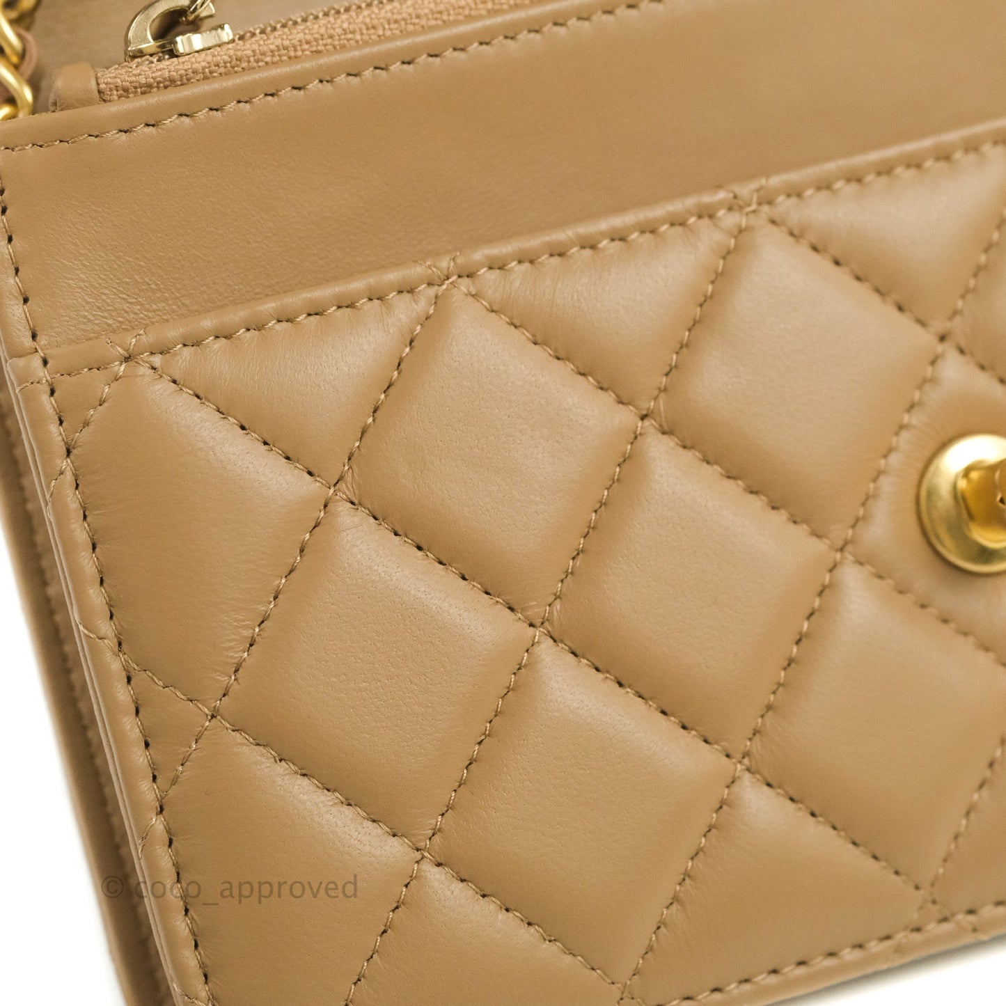 Chanel Quilted Pearl Crush Wallet on Chain WOC Beige Lambskin Aged Gold Hardware