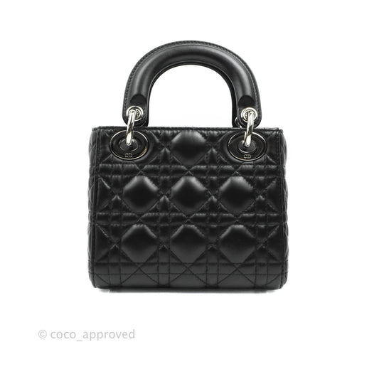 Christian Dior Cannage Mini Lady Dior Black Silver Hardware