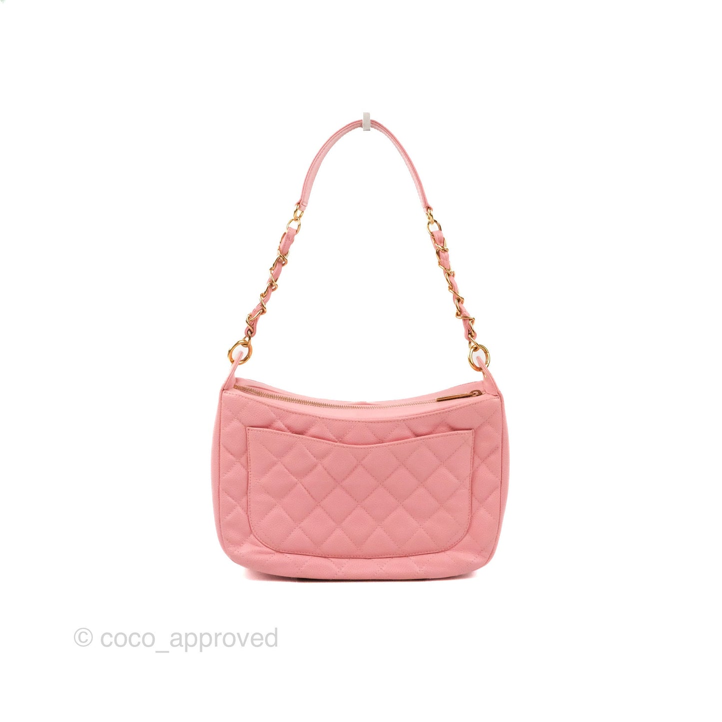 Chanel Vintage CC Quilted Shoulder Bag Pink Caviar Gold Hardware